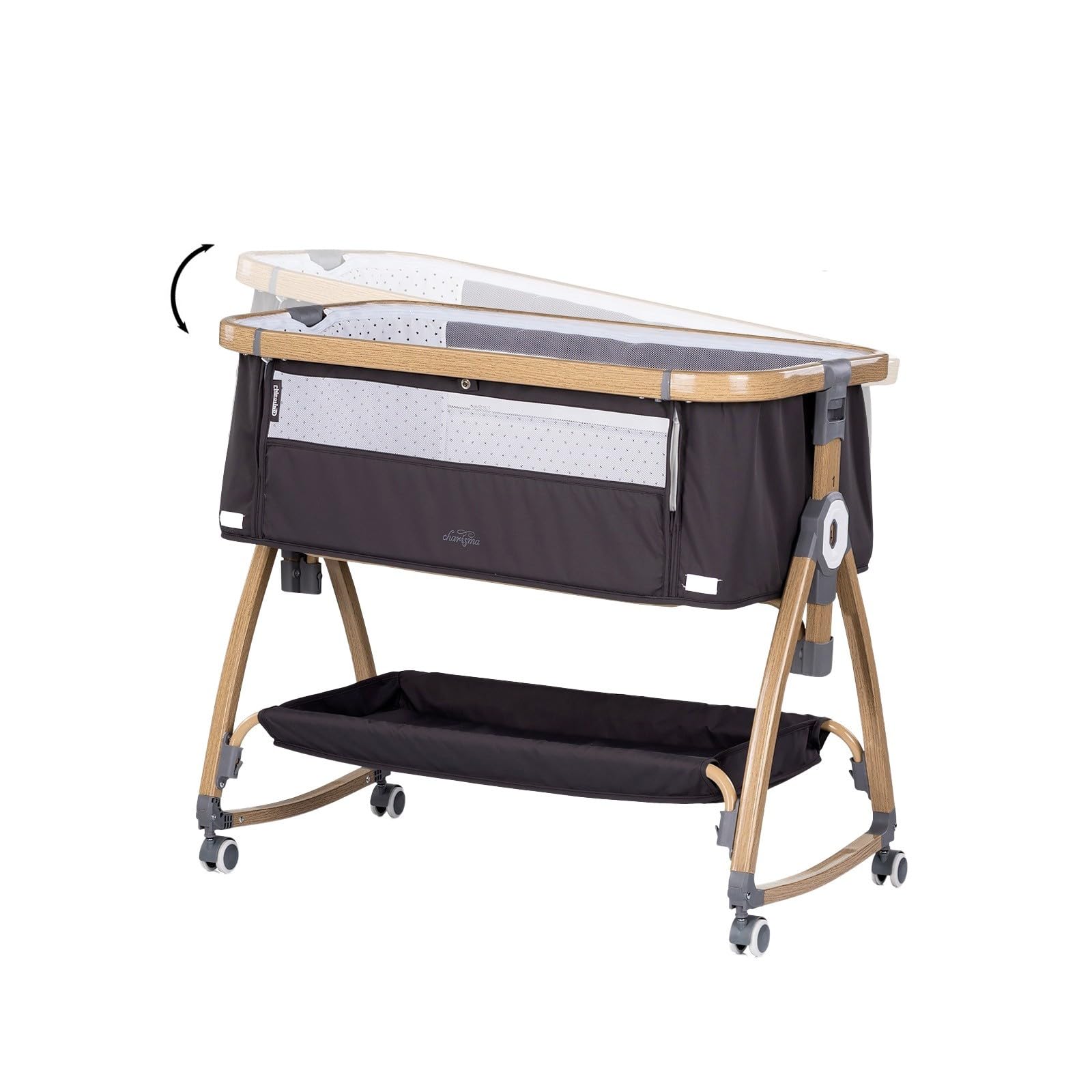 Chipolino Charisma Lit bébé cododo Ouverture latérale Inclinaison Anti-Reflux Hauteur réglable 6 Positions Gris Anthracite