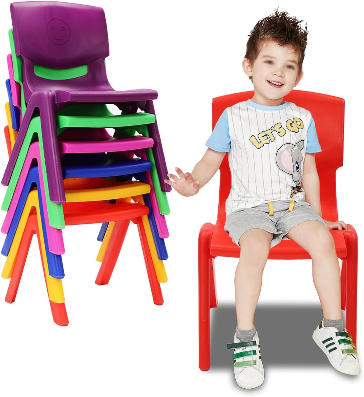 6 Pcs Colorful Stackable Kids Plastic Stack Chairs with 11.02in Seat High,Plastic Classrooms Chairs for Classroom School Daycare, Max. Load 100 kg/220.5lb