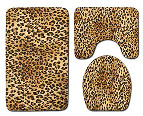 JgZATOA Badematte 3-Teilige Sets Animal Leopard Badezimmer rutschfeste Badematte U-Förmiger Kontur...