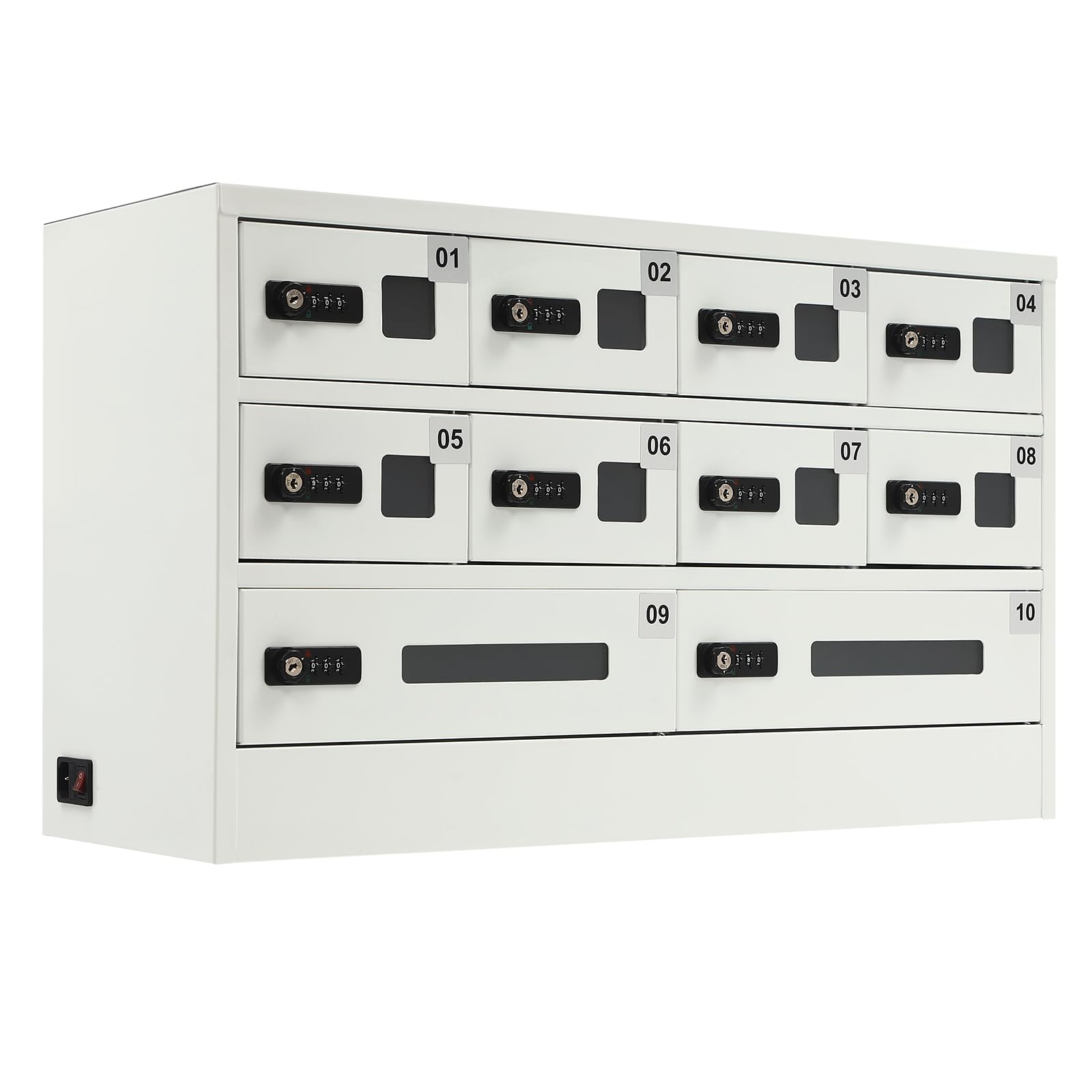 Yellulu 10-Slot Cellphone USB Charging Station Lockers, Cell Phone Charging Station Locker, Cellphone Locker Storage Charging Station, with 3 Charging Cable, Two Unlocking Methods, w/Acrylic Window