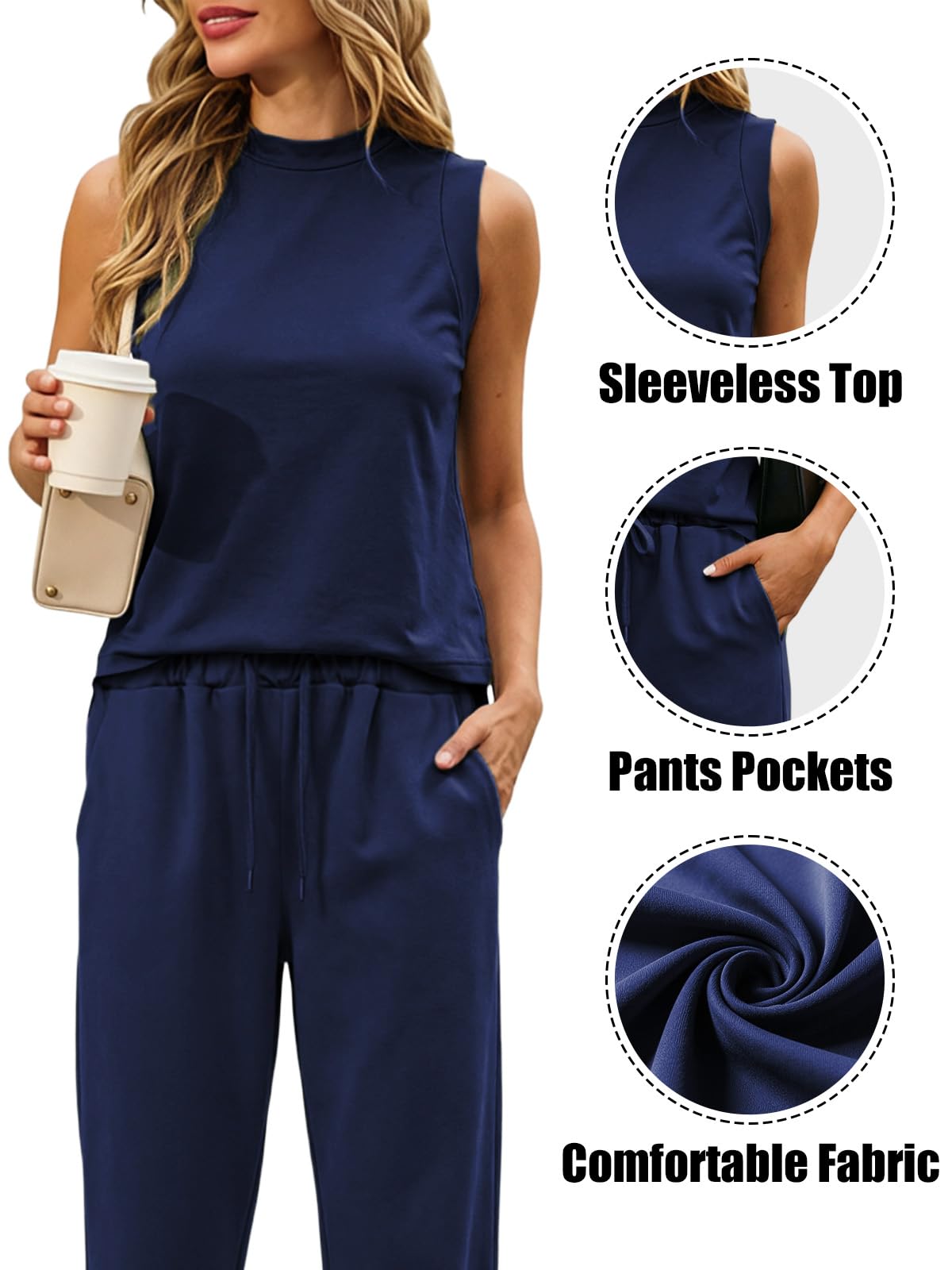 Rayson Tuta Estiva Donna Sportiva con Scollo Rotondo Tuta Sportiva Donna Estiva Senza Maniche e Pantaloni Elegante per Jogging Casa
