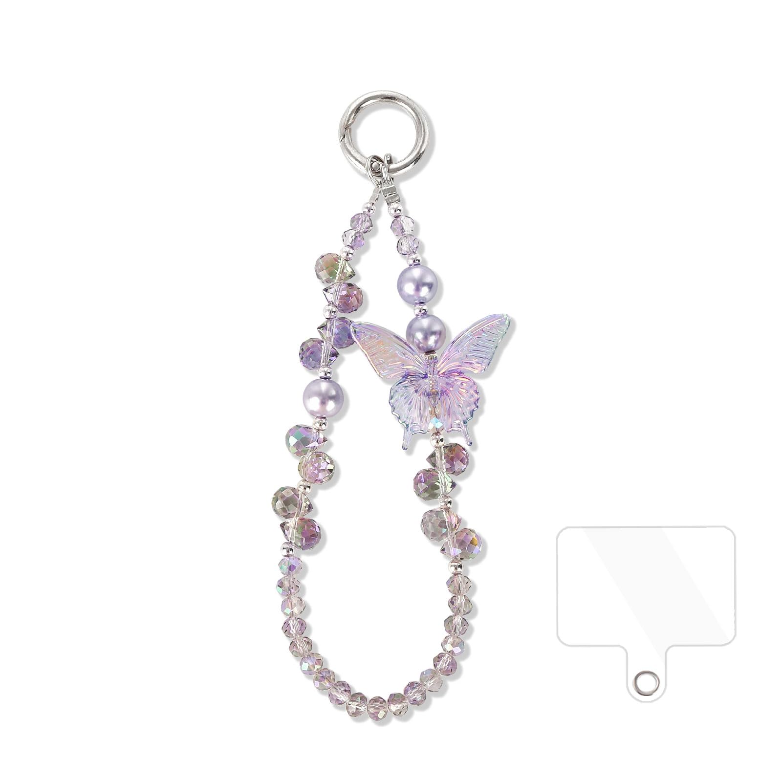 Fycyko Beaded Phone Wrist Strap,Crystal Glitter Cute Butterfly Keychain Wristlet,Phone Chain Wristlet Purse Bag Charms — view 9