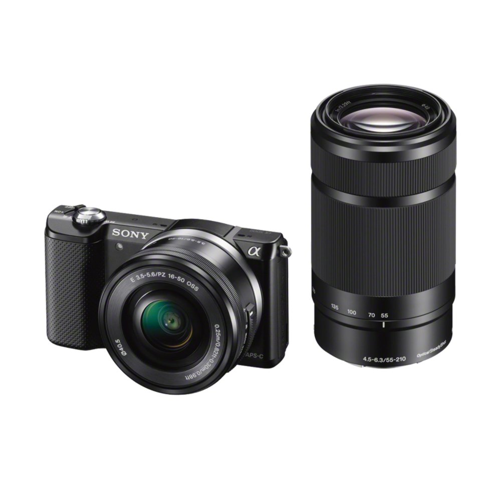 Sony Alpha 5000Y Fotocamera Digitale Compatta con Obiettivo Intercambiabile, Sensore APS-C CMOS Exmor HD da 20,1 MP, Obiettivi 16-50mm e 55-210mm inclusi, Nero