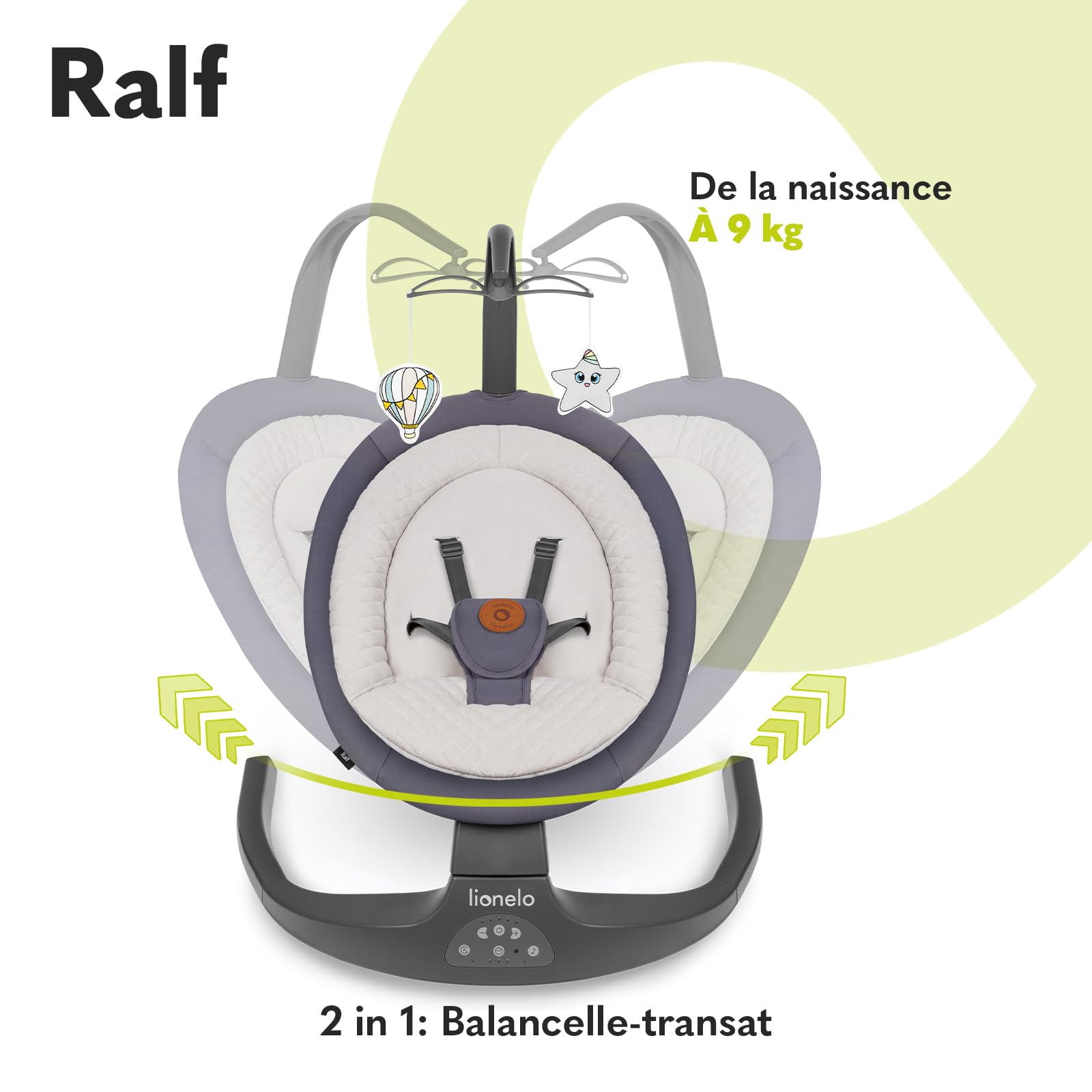LIONELO Ralf 2en1 balancelle transat télécommande 12 mélodies 5 vitesses balancement blocage dossier réglable minuterie Gris Graphite