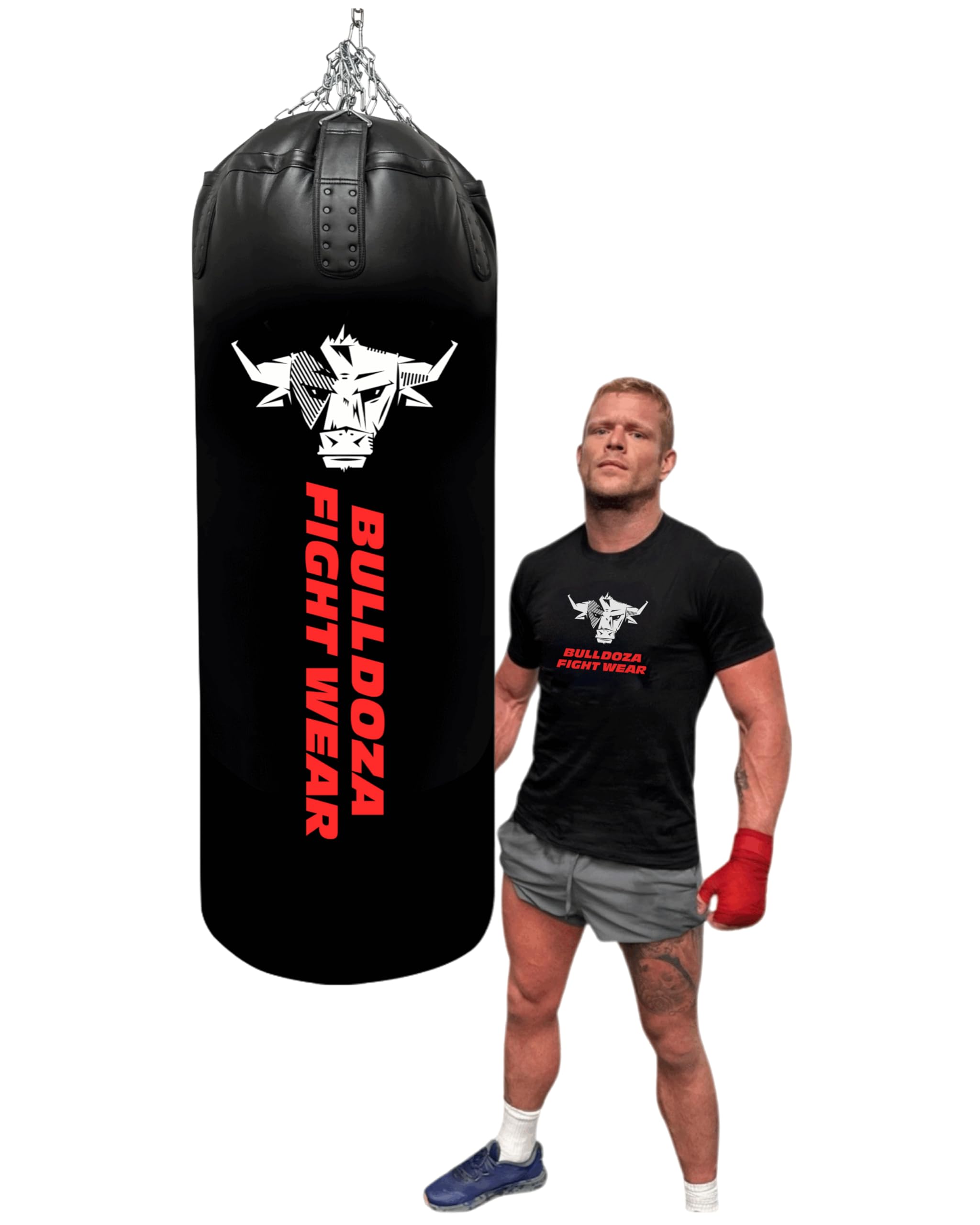 BULLDOZA Heavy-Duty Self-Fill XL Tank Punching Bag – 4ft & 5ft Boxing Bag with Chains, Swivel & Carabiners – Pro-Grade for Boxing, MMA, Kickboxing & Fitness