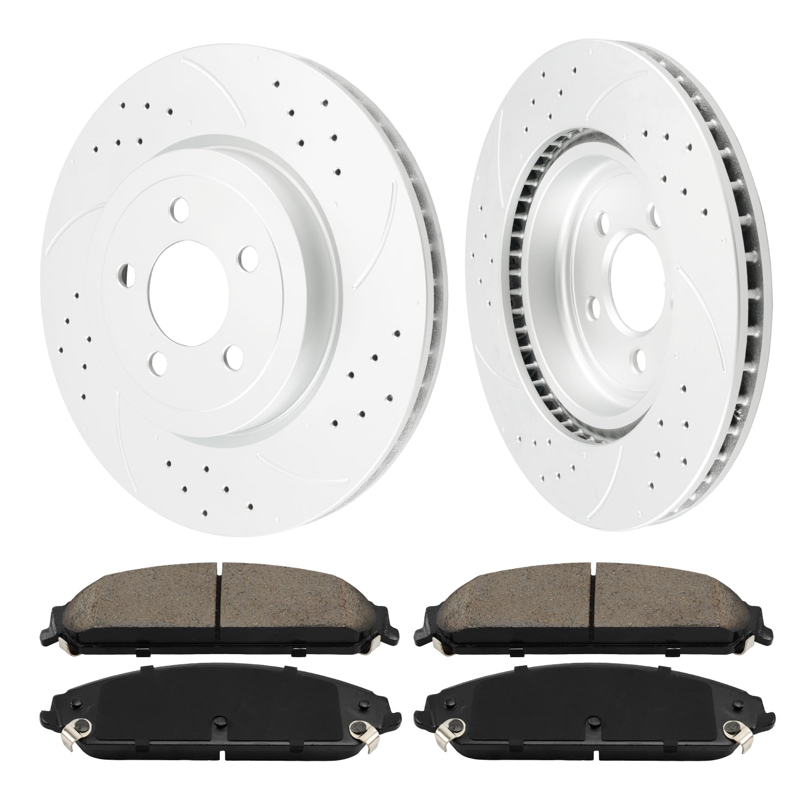 KAX Front Brake Kit, Drilled and Slotted Brake Rotors, Ceramic Brake Pads | Fits Challenger 2009-2018, Charger 2006-2018, Magnum 2005-2008, Chrysler 300 2005-2018