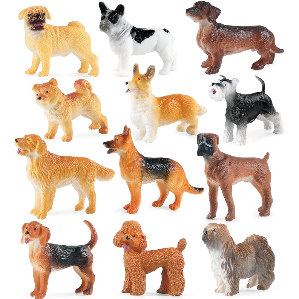 GomEi Patrón de Perro Infantil, 12 Piezas Mini Perro Figura Set Estatuas de Animales Realistas de Plástico Perro Acción Figuras Modelo Juguete para Adornos de Cupcakes, Cumpleaños Fiesta Regalos