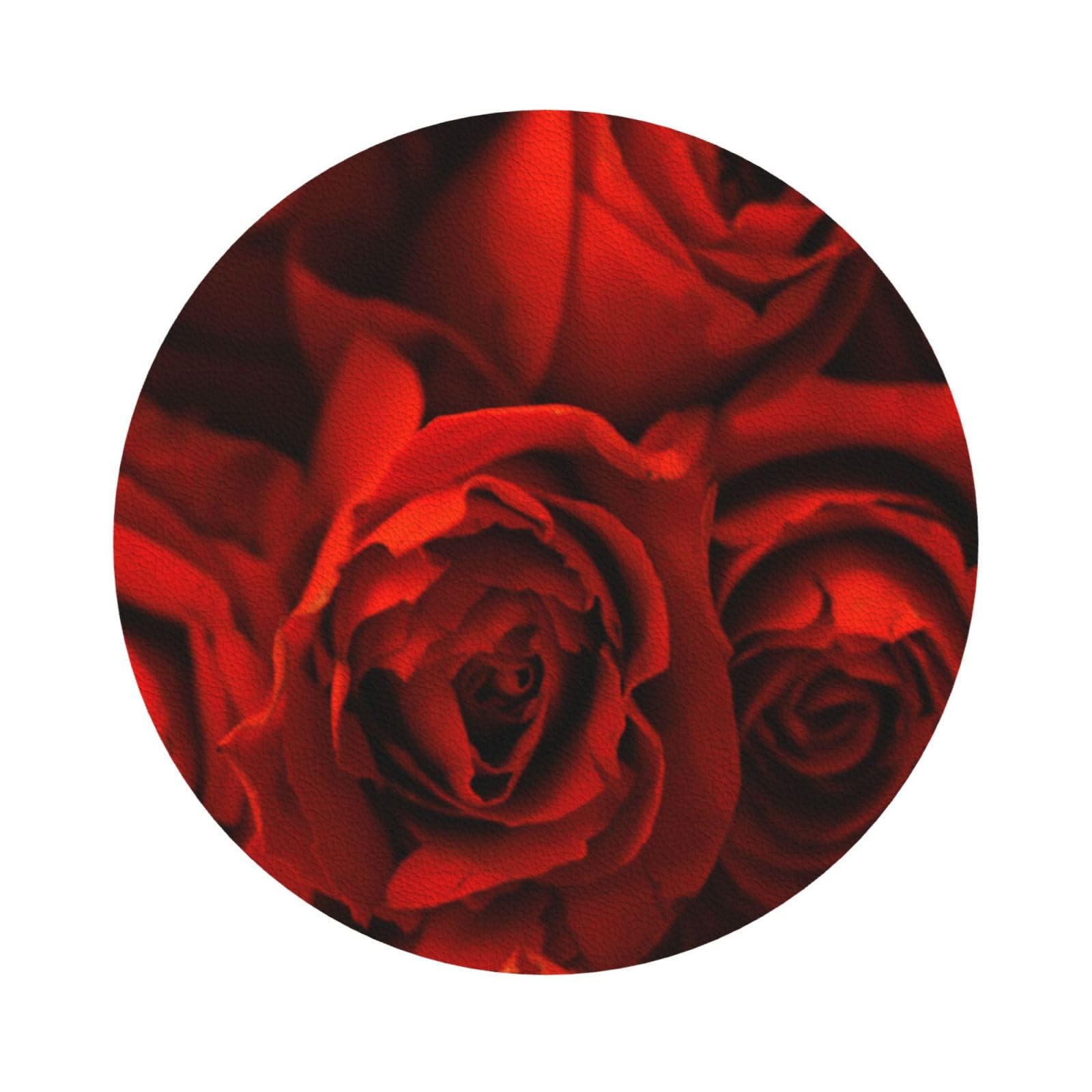 red rose PU Leather Coasters Set of 6 Round Drink Coasters
