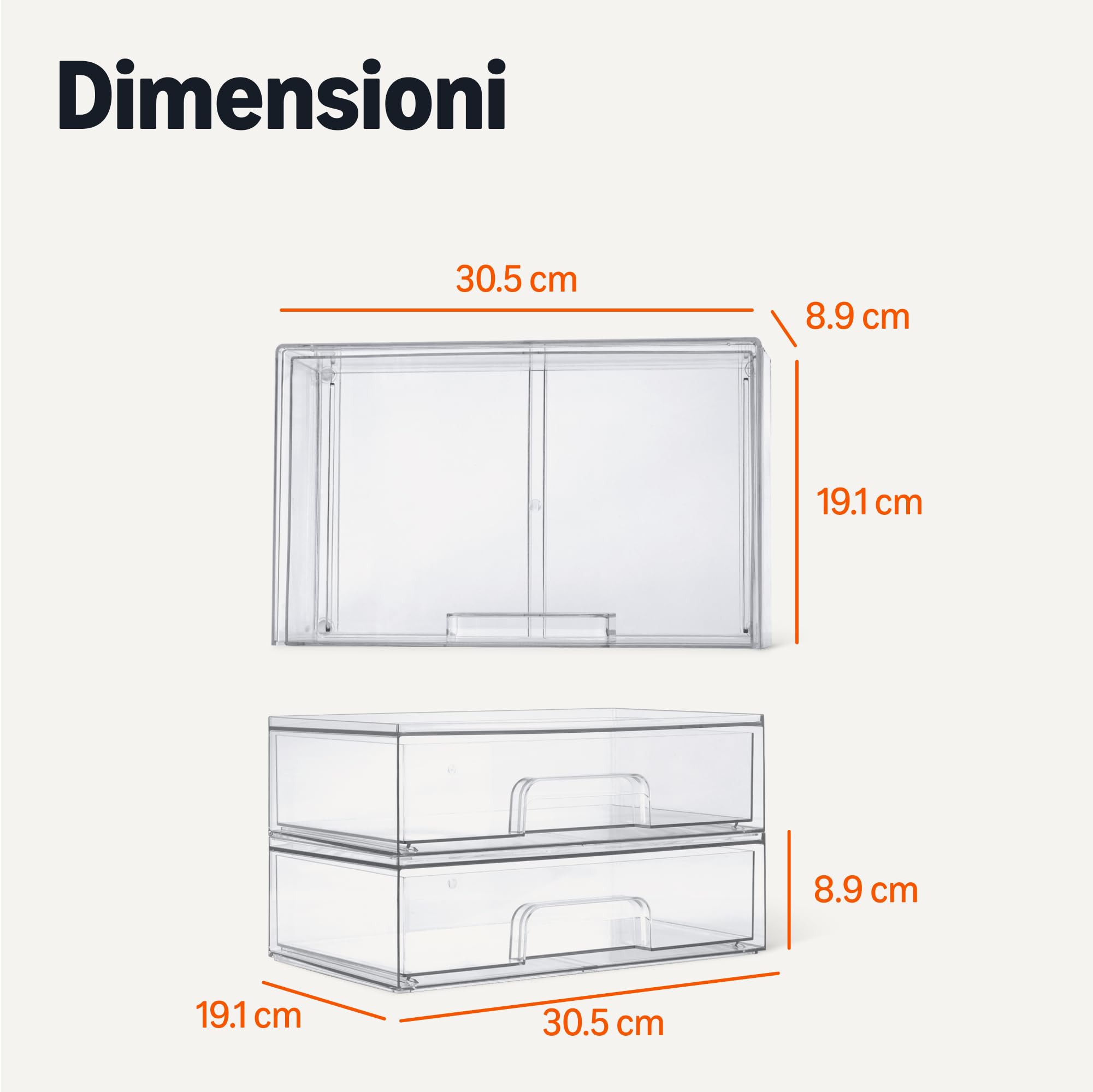 Amazon Basics Organizador de Maquillaje Apilable con Cajones de Plástico, Transparente, 30,8 x 19,2 x 9 cm