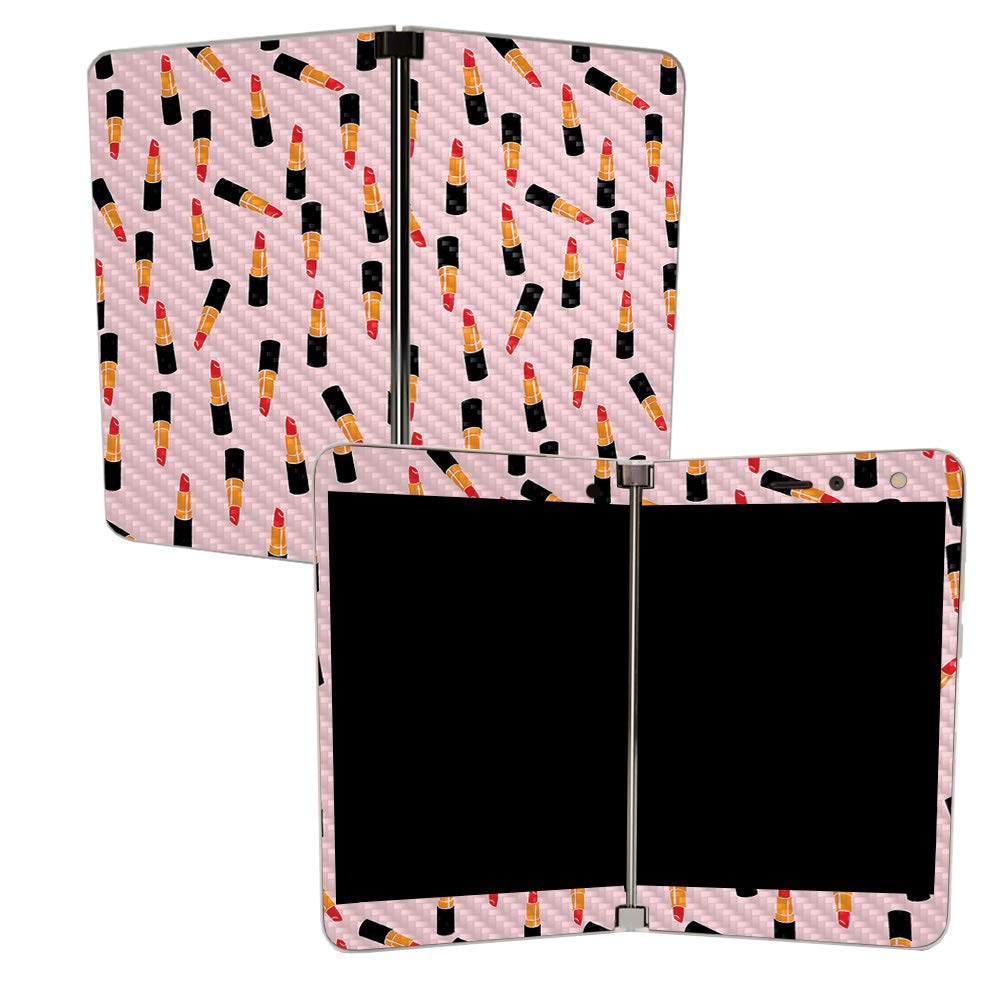 MightySkins Carbon Fiber Skin for Microsoft Surface Duo - Lipstick Pattern | Protective, Durable Textured Carbon Fiber Finish | Easy to Apply | Made in The USA