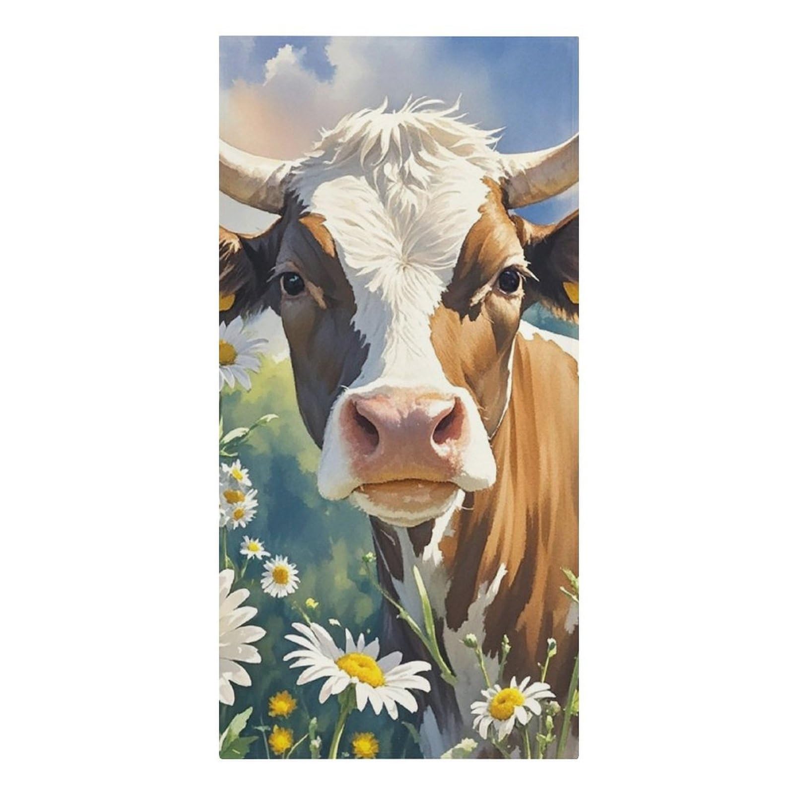 Fodpand Girls Style Lightweight Microfiber Large Overszed Watercolor Cow And Daisy Flower Beach Towel 30.3X61.4 In Sand Blanket Travel, Swim, Bathroom, Women Adults Gift Soft Big Pool Swim Towels