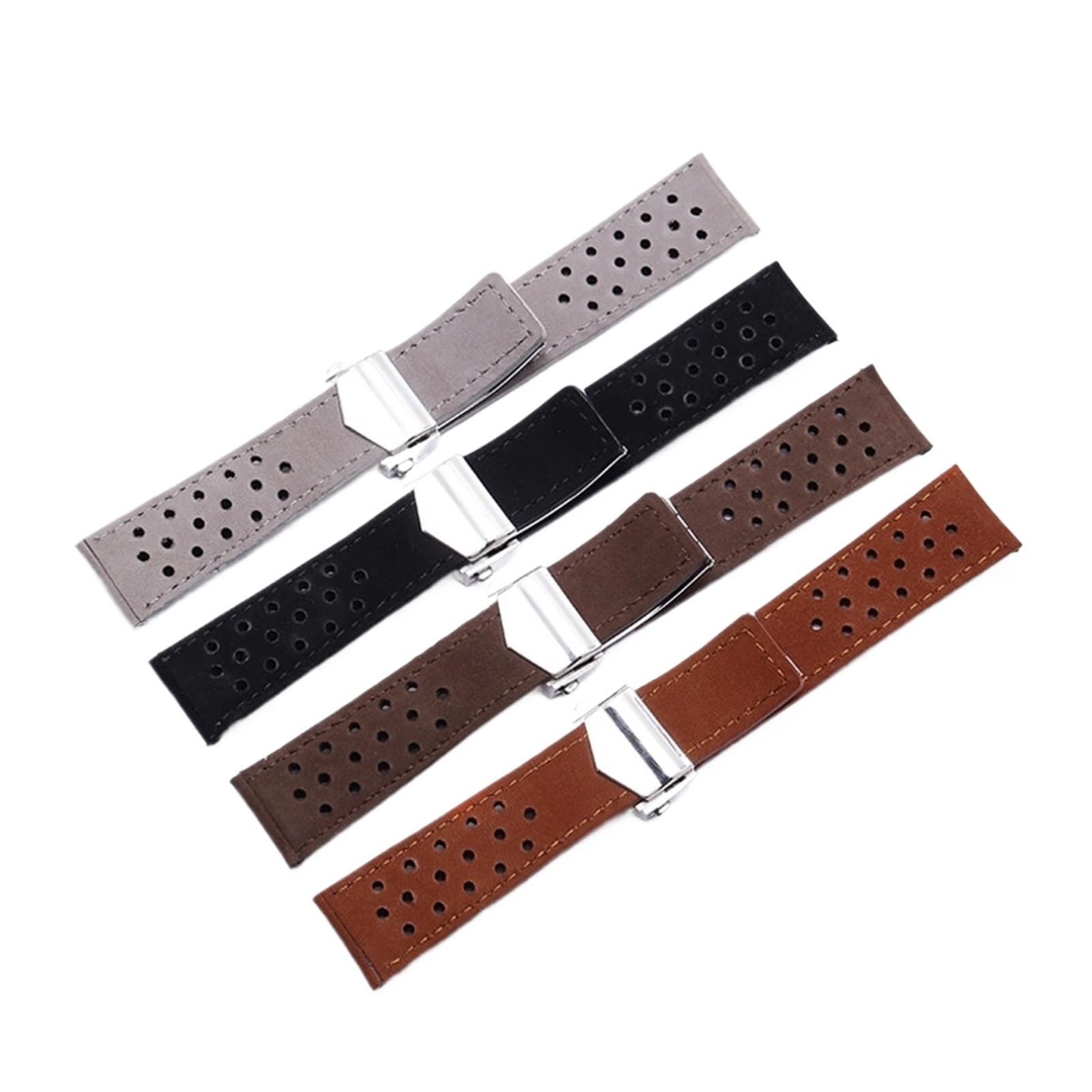 Generico Run Ken Compatibile con cinturino in vera pelle con ETICHETTA Cinturino da uomo di Heuer con fibbia pieghevole 20mm 22mm grigio Black Brown Cow LeaThin Banda