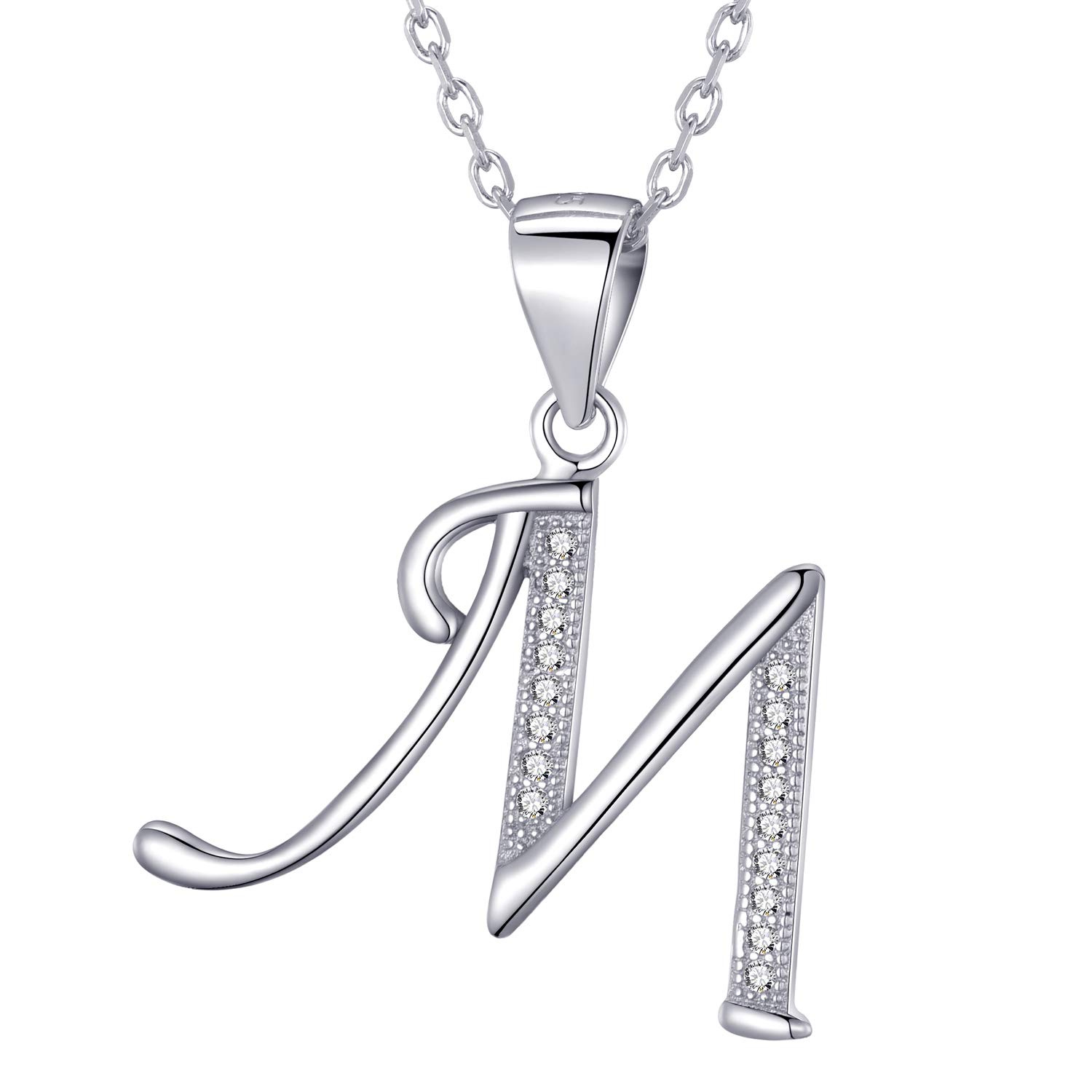 Morella collar de mujer con colgante letra de 925 plata rodiada con piedras de circonita para damas 45cm color blanco