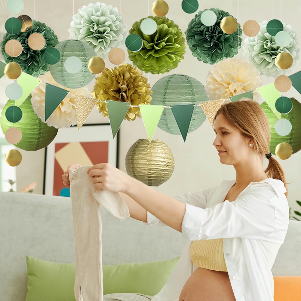 17 Stuks Pompons Decoratie Saliegroen Olijfgroen Zijdepapier Pom Poms Groen Crème Voor Salie Verjaardagsdecoratie Babyparty Bruidsparty