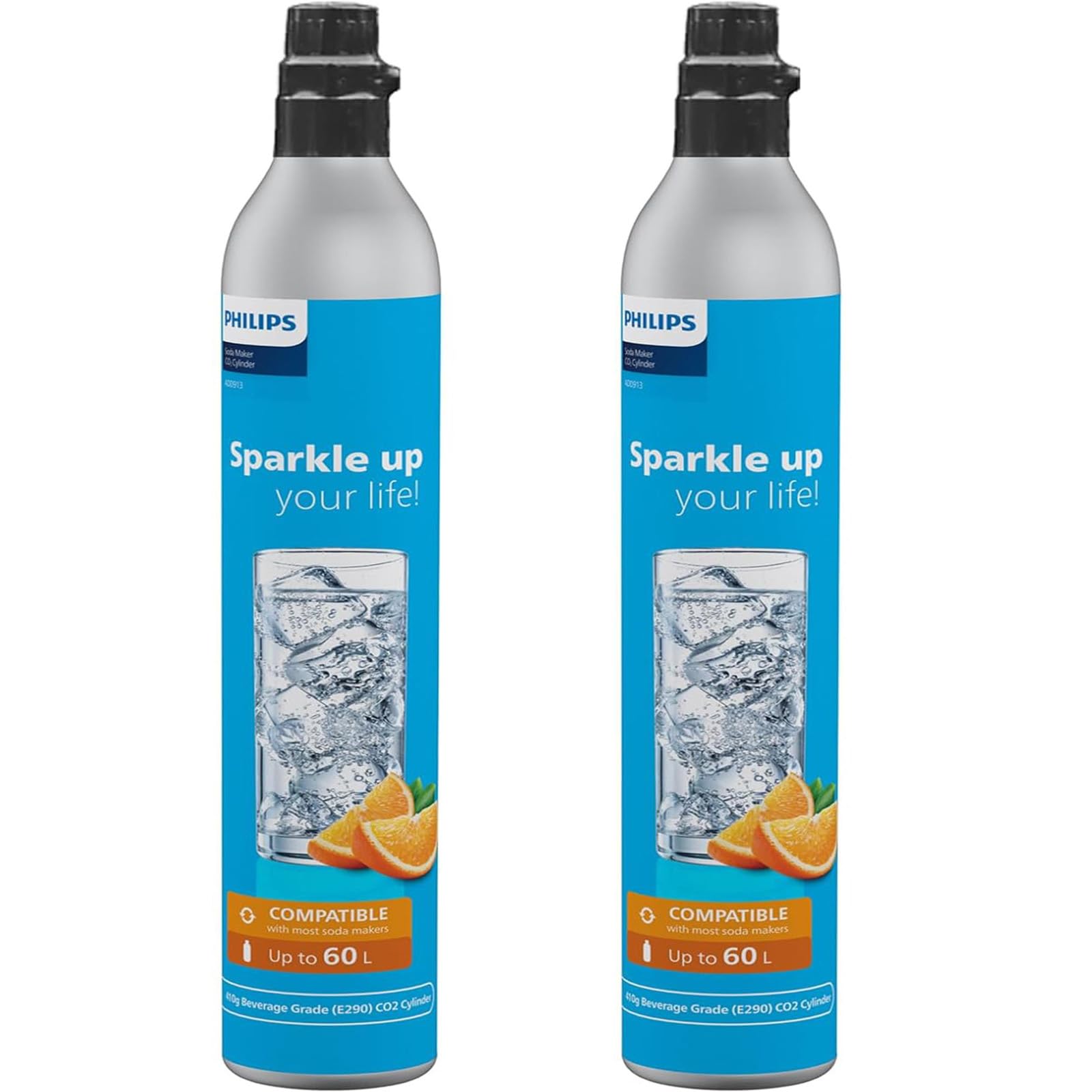 Philips CO2 Canisters 2 Pack for Soda Maker, 60L CO2 Cylinders, ADD913P2/37