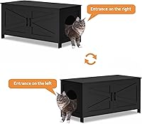 Vista 84 de Homhedy - Caja de arena para gatos, muebles de madera para baño de gatos con puerta de granero, casa para mascotas, se adapta a la mayoría de cajas