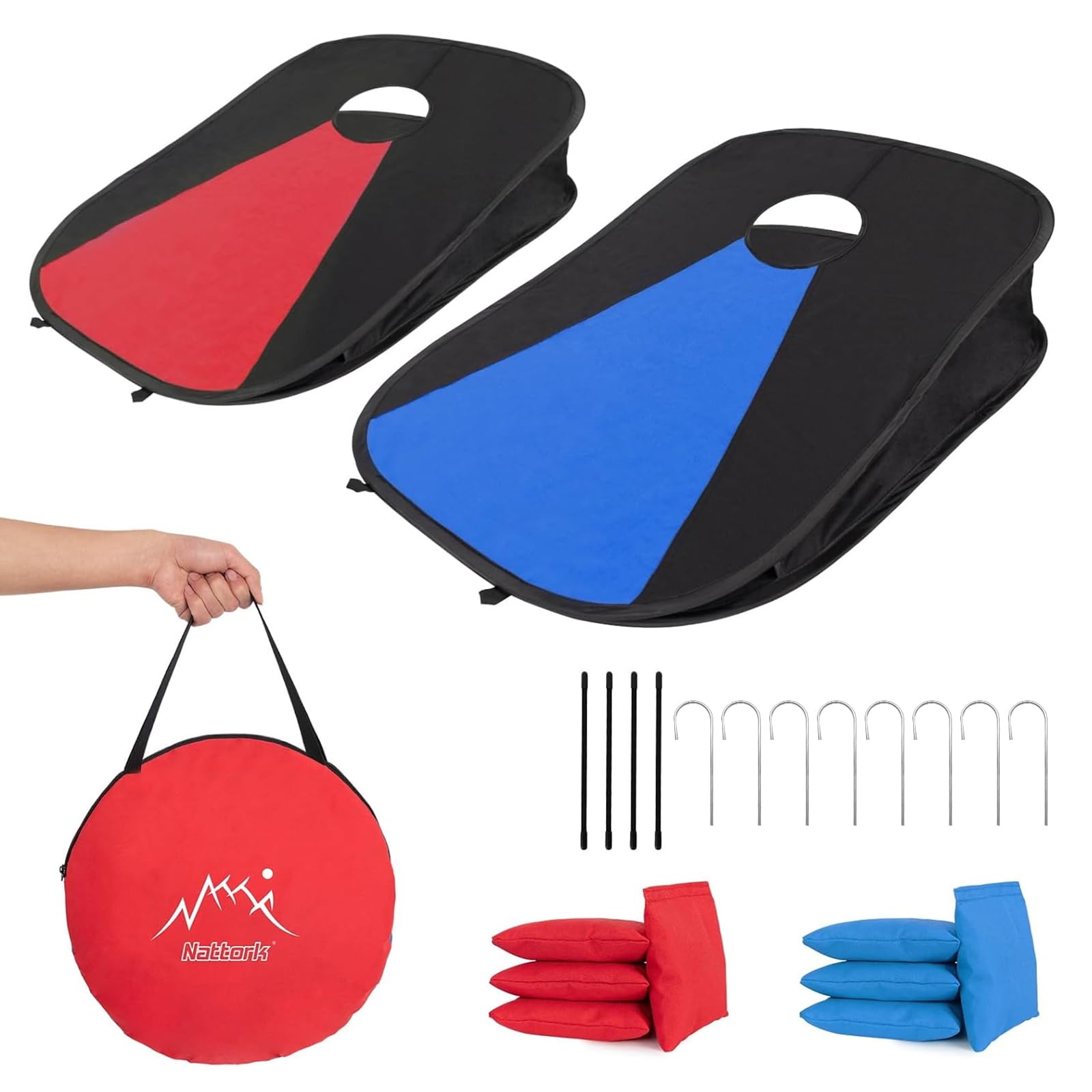 Portable Cornhole Game with 2 Table Top Cornhole Set, Collapsible Corn Hole Boards, 8 Cornhole Bean Bags and Carrying Case, Travel Camping Games, Tabletop Beach Yard Indoor Outdoor Game (3 x 2 feet)