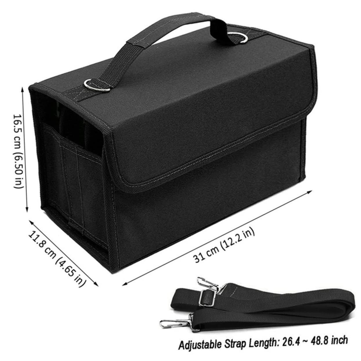 Hohopeti Custodia Portatile per 80 Slot Nero con Maniglia per Trasporto, Organizer per Pennarelli per Ufficio e Viaggi, Borsa da Stoccaggio Leggera e Multifunzione