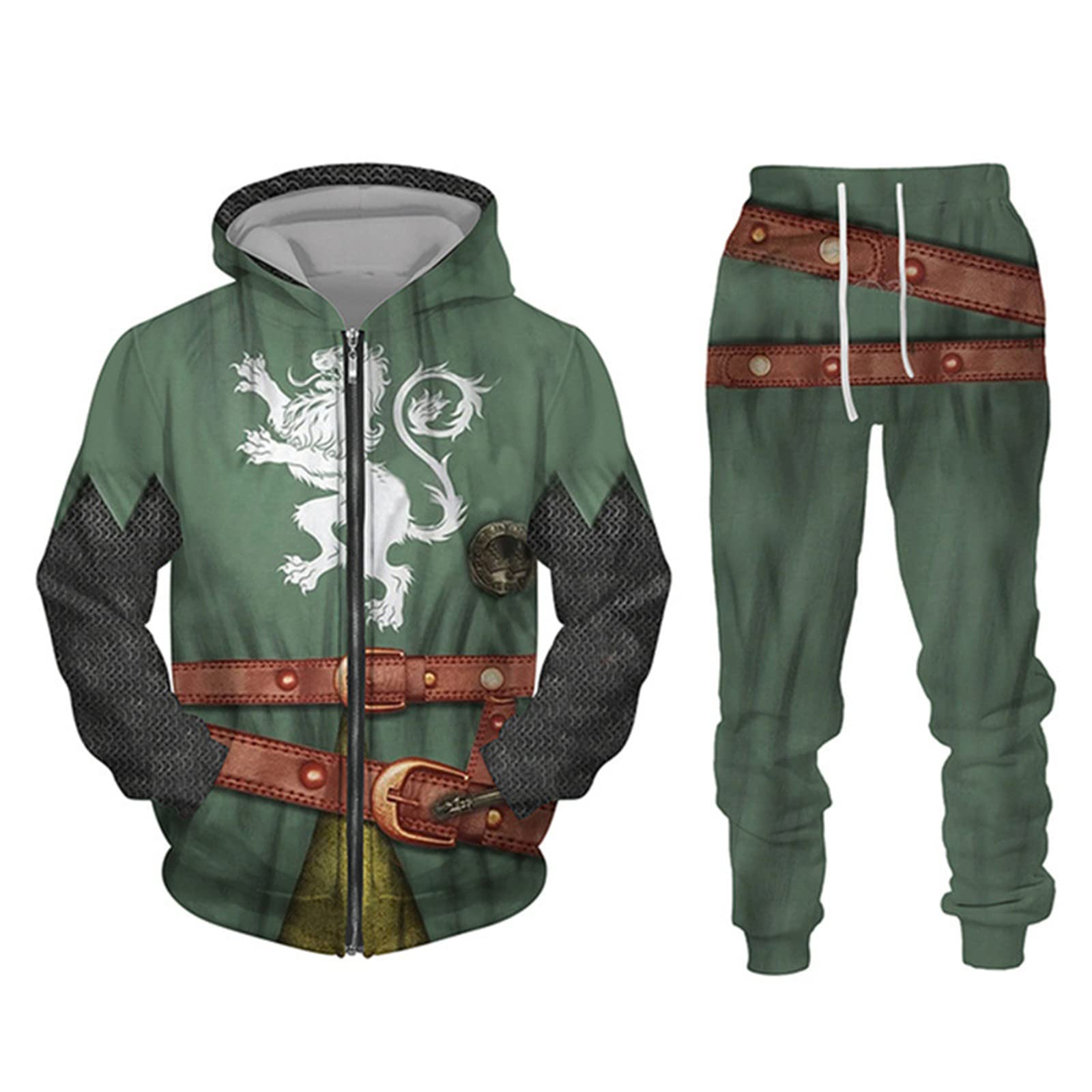 Set di Tute da Ginnastica da Uomo Cavalieri Templari con Cappuccio con Cerniera Stampata in 3D e Pantaloni della Tuta Set di Due Pezzi Set di Abbigliamento Sportivo di Moda
