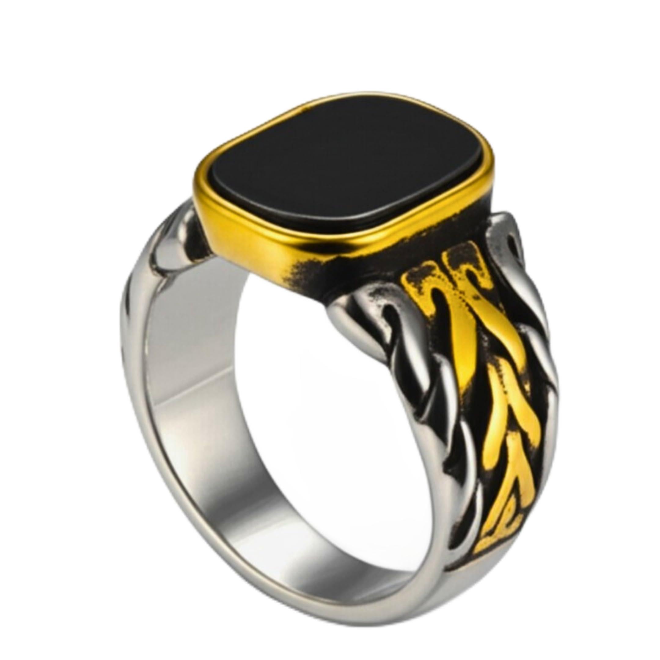 the men thing Royal Series - NIGHTFIRE CREST RING - Pure Stainless Steel Men’s Steel-Gold-Plated Ring – Statement Luxury Jewelry (Size : 17-24-27)-picture-13
