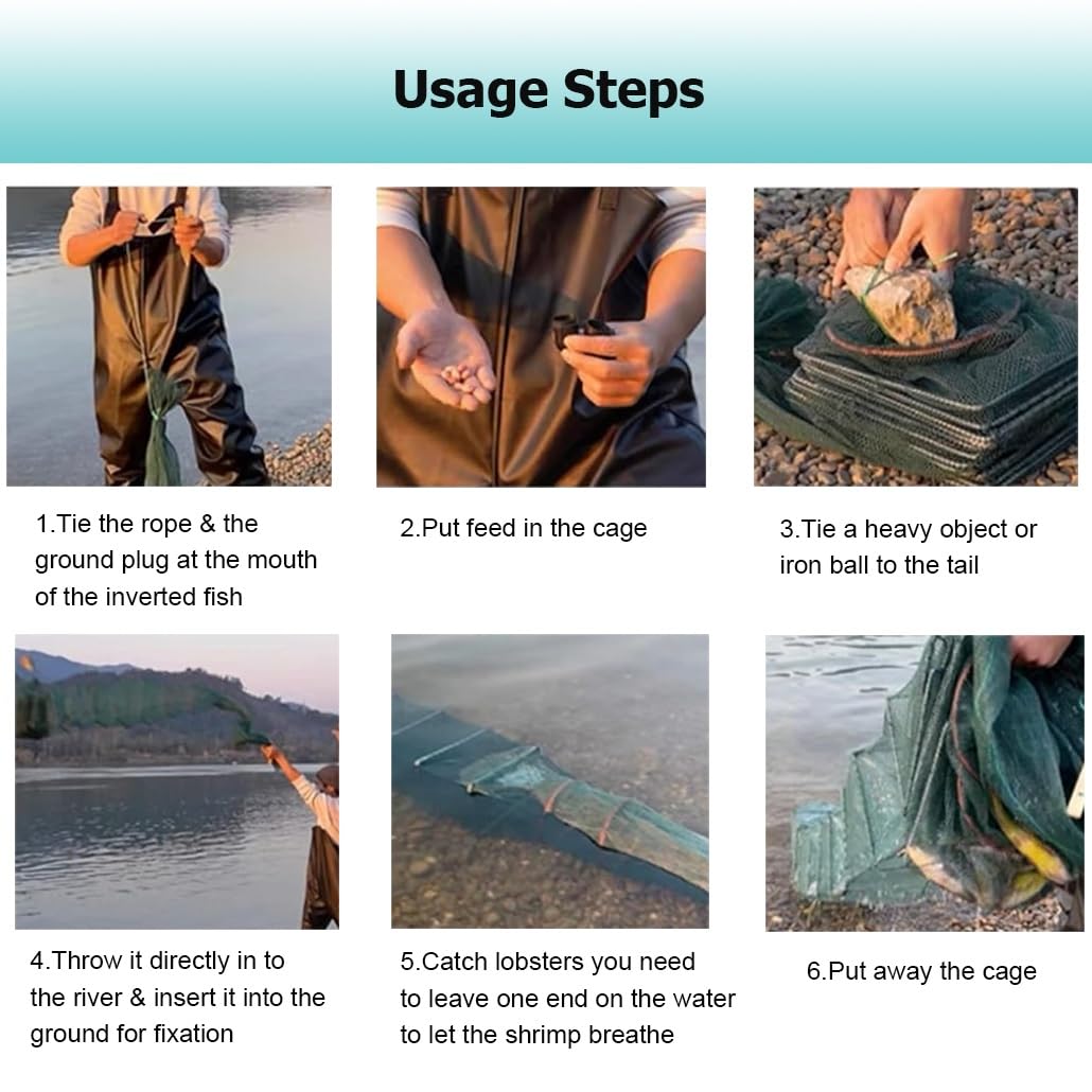 2 trampas de Cebo for camarones y cangrejos de 7,9 a 52,5 pies de Largo, trampas for Peces, Red de Pesca, Captura automáticamente más Peces fácilmente