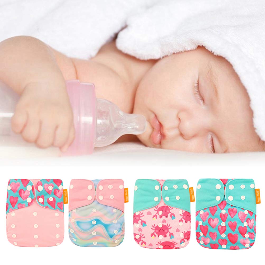 Couches lavables pour bébé Couches réutilisables pour bébé Insérez une couche de poche tout-en-un pour la plupart des bébés et des tout-petits (4PCS, Amour rose)