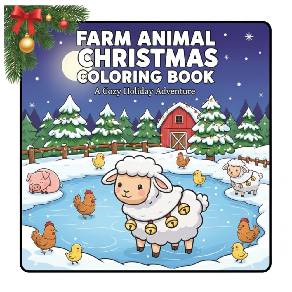 Cute Christmas Farm Animals Coloring Book for Kids & Adults: 15 Cozy Holiday Scenes with Cows, Sheep, Chickens, Reindeer & Barnyard Friends – Cute, Relaxing & Single-Sided