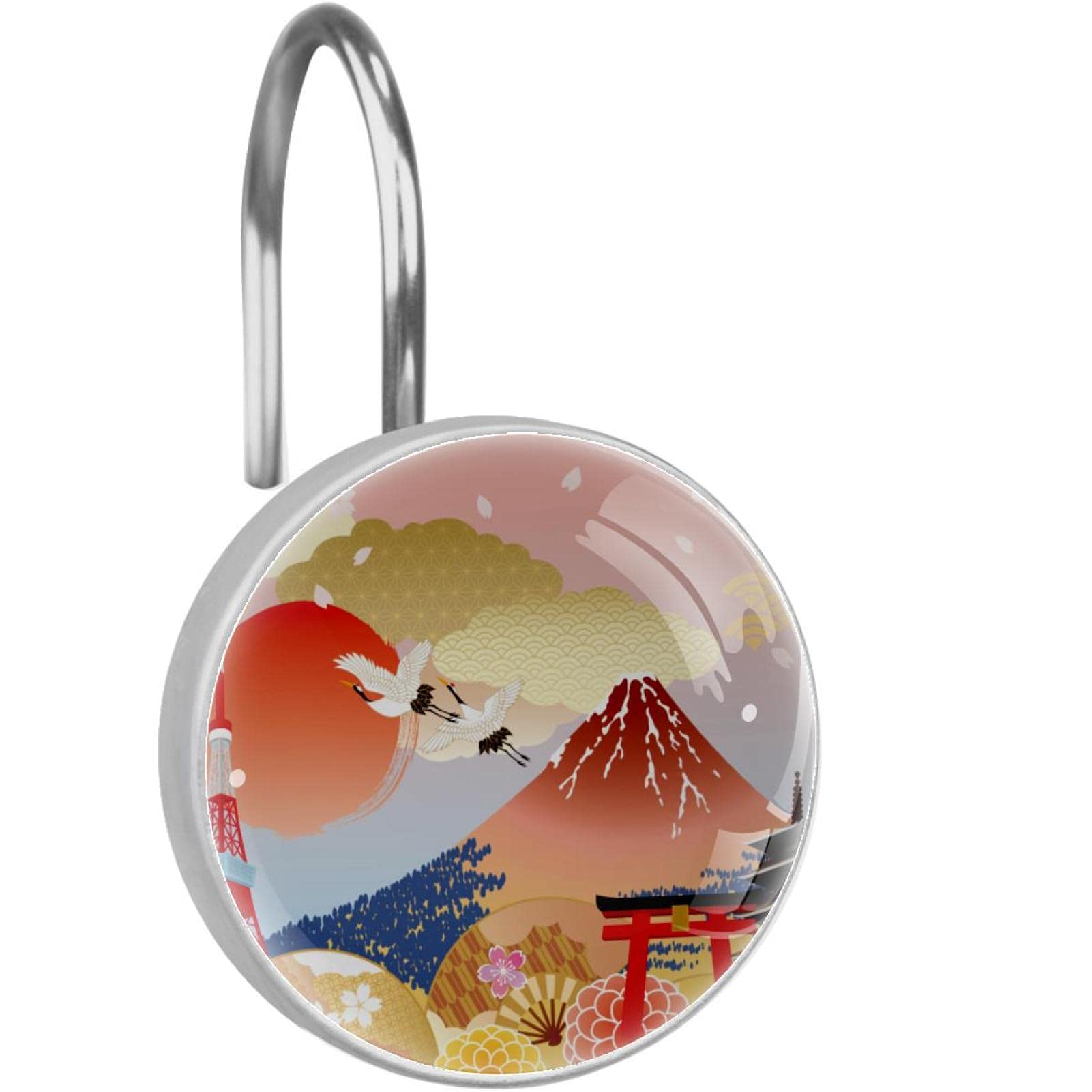 Crochets rideau de douche inox monument japonais de luxe pour salle de bain
