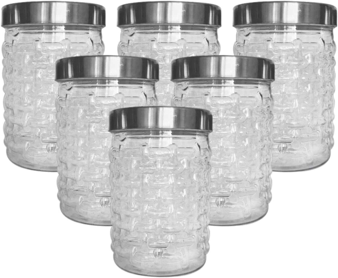 6 x 500ml Round clear Plastic Storage Jar with screw top Silver lids