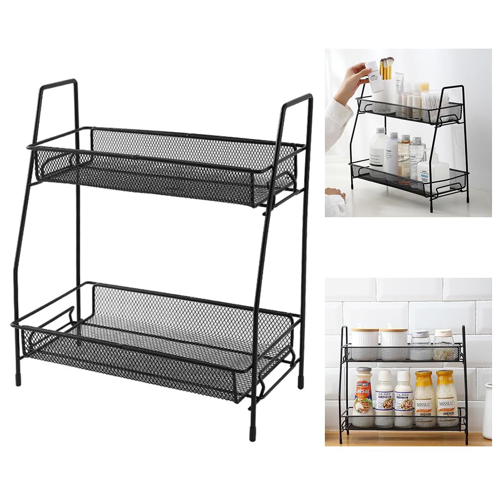 OKUYAN Spice Rack Metal Countertop Storage Shelf 2-Tier Spice Rack Stand Kitchen Spice Organiser Removable Worktop Storage Shelf Desktop Makeup Organizer for Cosmetics Can Seasoning Bottle Jam Jars