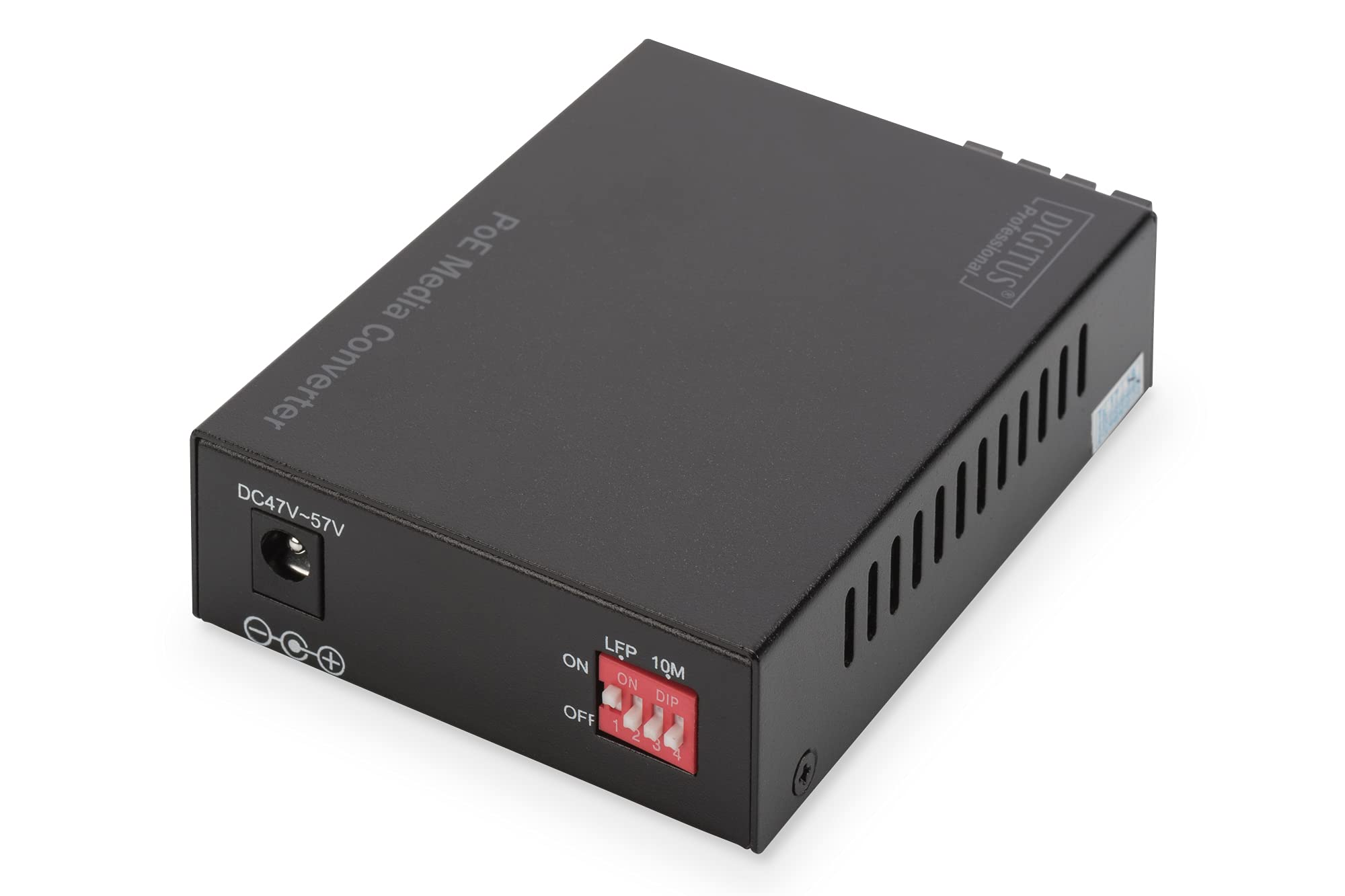DIGITUS Convertisseur de média Gigabit – RJ45 vers SC Duplex – monomode | Injecteur PoE – 1 Gbit/s – longueur d'onde 1 310 nm – portée jusqu'à 20 km – cuivre vers fibre optique – noir