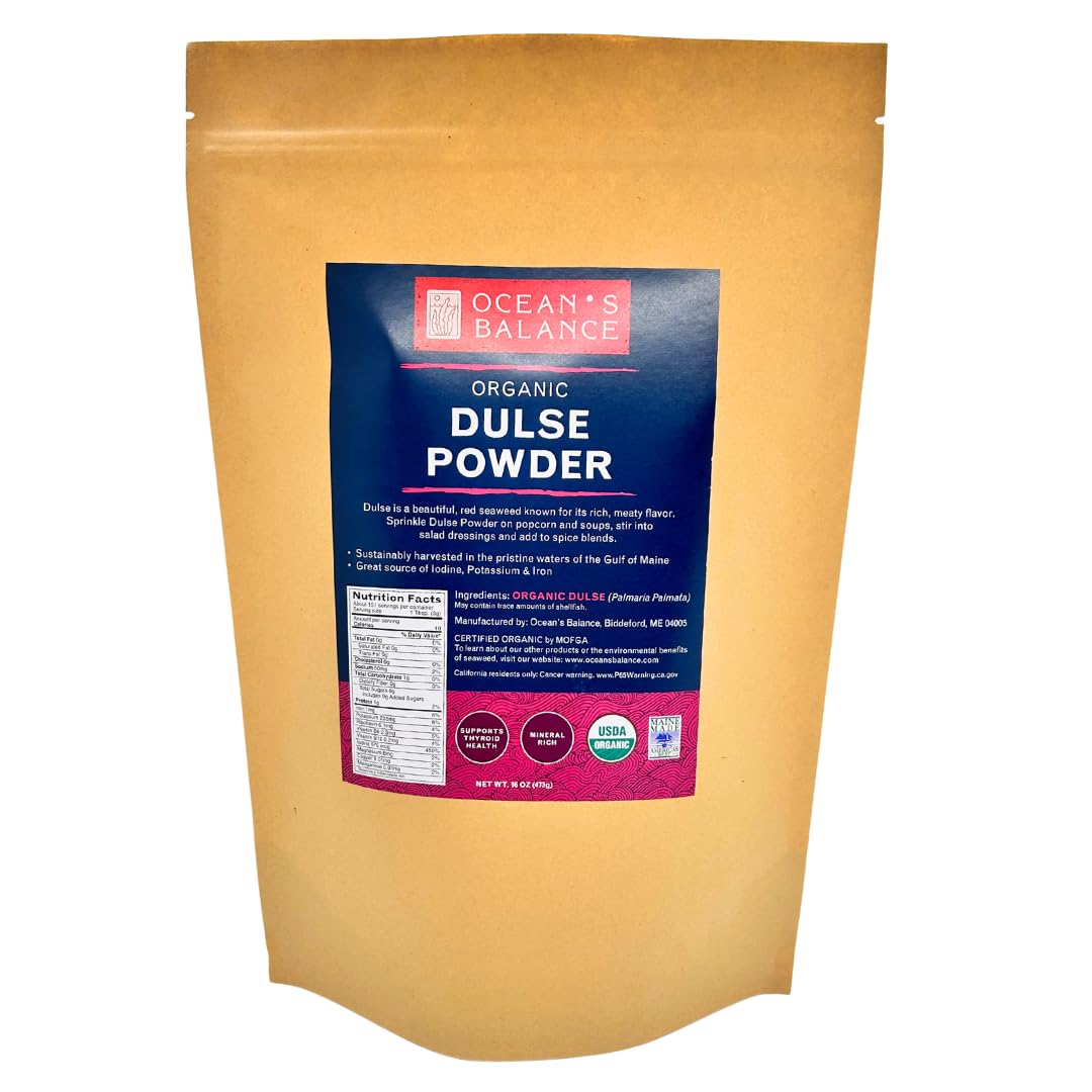 Organic Dulse Powder – Wild-Harvested Seaweed from North Atlantic – Metabolism Booster ,Rich in Iodine, Iron & Potassium – Gluten-Free, Plant-Based Superfood – Ocean’s Balance (16 oz)USDA Organic