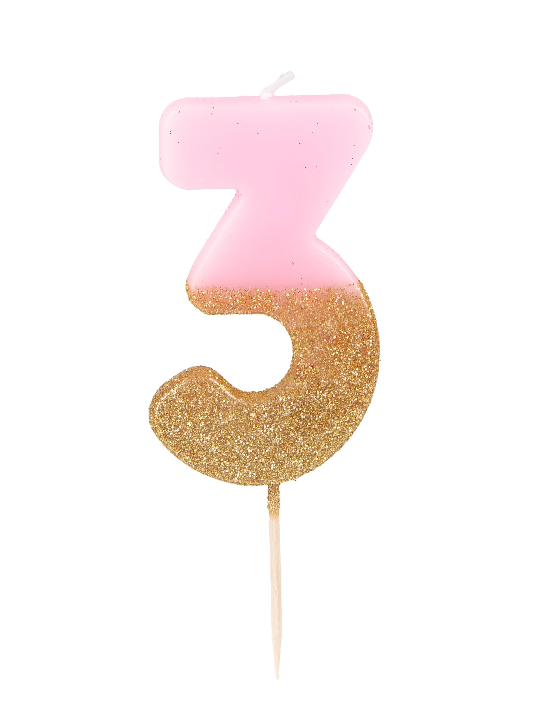 Talking Tables Number 3 Birthday Candle Pink Gold Glitter Cake Topper