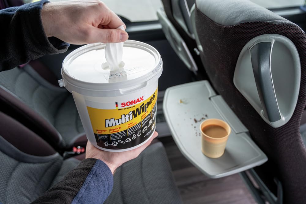SONAX MultiWipes (72 Stück) reißfeste & widerstandsfähige Viskosevliestücher, entfernt Öl, Fett, Kleber, Teer, Tinte, Wachs und Farbe, auch für Hände geeignet/Art-Nr. 04680000