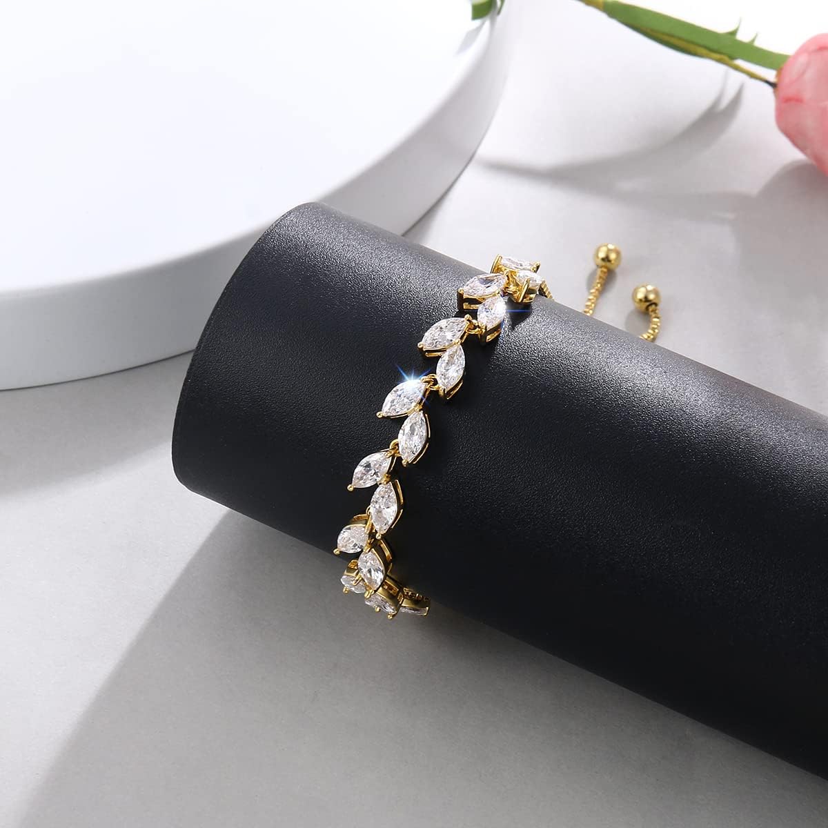 Adjustable Bridal Wedding Tennis Bracelets for Women, Marquise Teardrop Cubic Zirconia Jewelry Chain Bracelet for Party Prom - Image 4