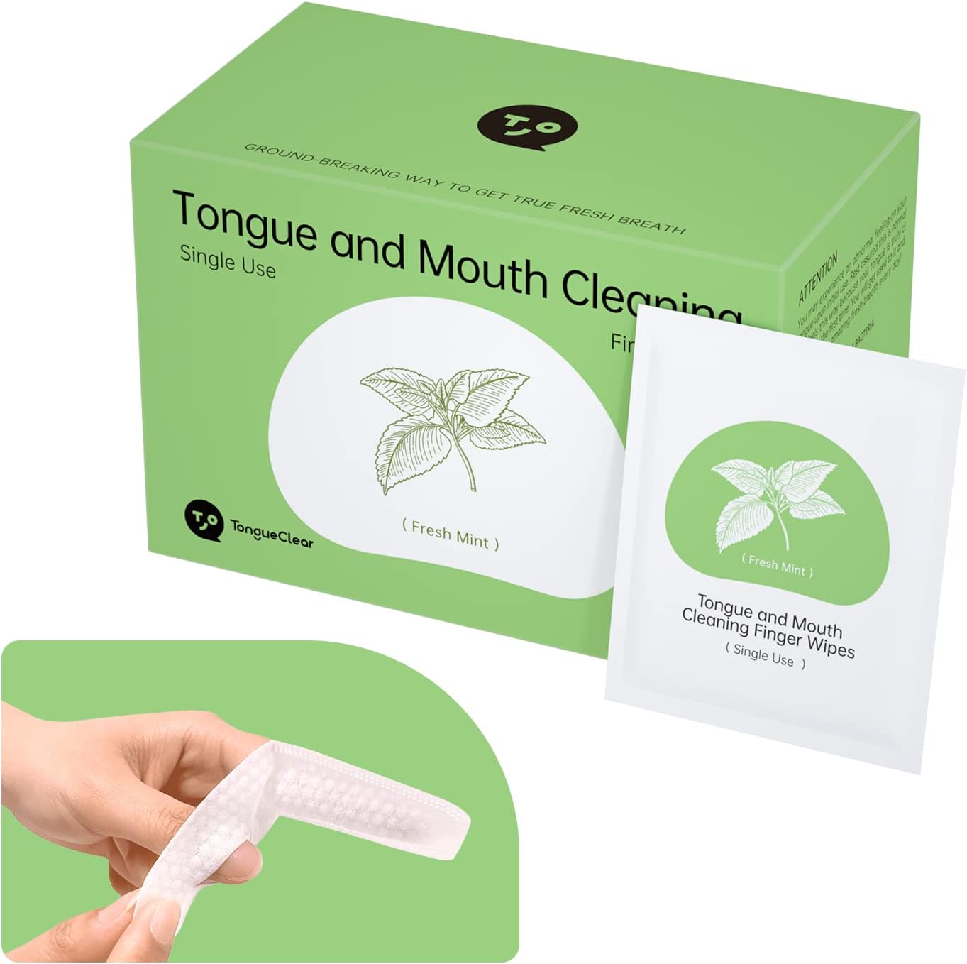 Tongueclear Finger Teeth Wipes for Adults, 60pcs, Oral Brush ups for Teeth Cleaning, Deep Cleaning Teeth Wipes, Gum Cleanning, Teeth Whitening Wipes, Oral mucosa Cleaner, Mint Flavor