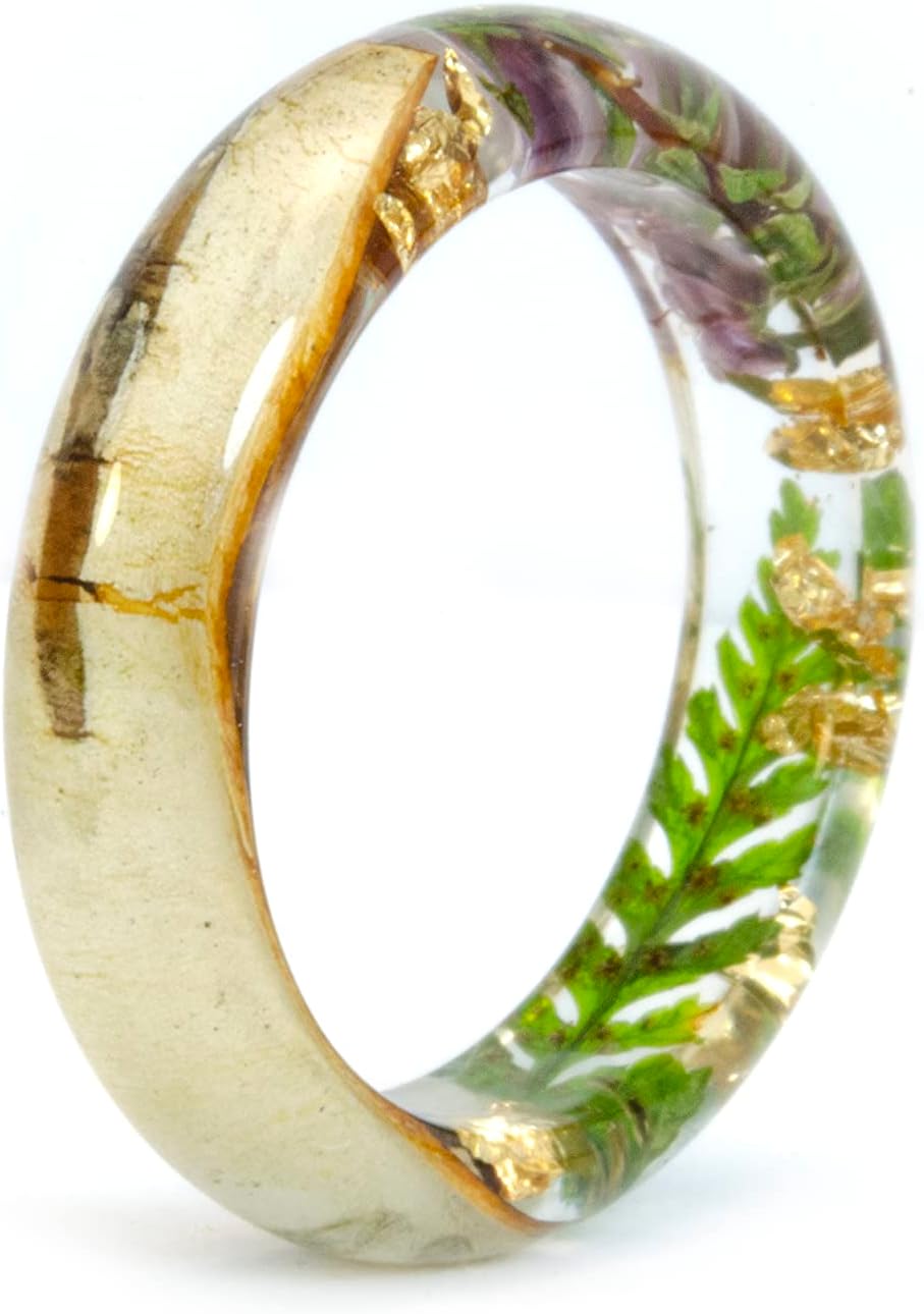 Real Heather Flower resin ring. Birch bark ring. Real Fern resin ring. Birch forest ring for woomen. Real Heather Flower in resn ring