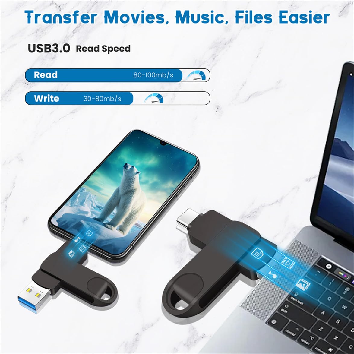 USB Stick 512GB 2 IN 1 Hochgeschwindigkeit USB 3.0 Stick Type-A und Typ-C Tragbar USB C Stick Metall Speicherstick Mini Memory Stick Kompatibel für Handy Laptop Tablet OTG Android PC
