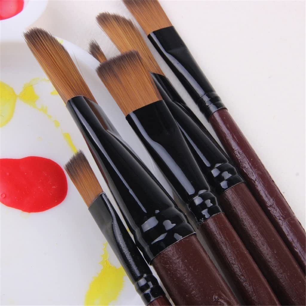 XBTGS Juego de pinceles de cabeza plana de nailon para pintura de pelo acrílico, aceite, acuarela, artista, kits de pintura profesional, 6 piezas/juego de pinceles,
