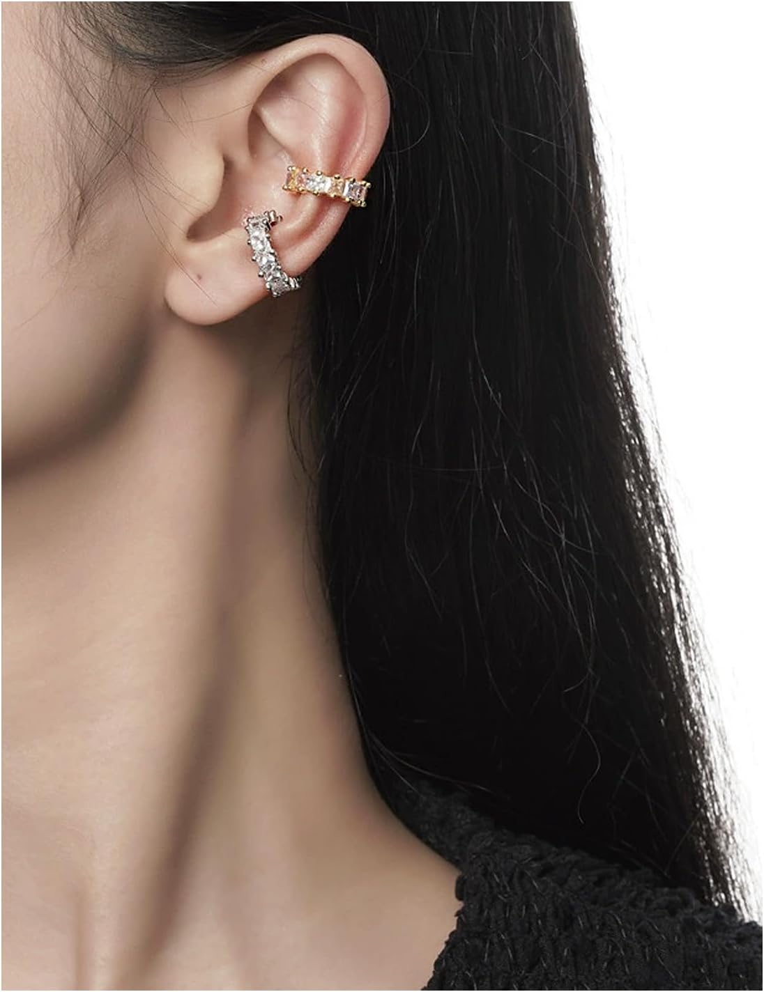 Ear Cuffs in 18K Gold - CZ Paved Hoop Conch Cuff Earrings for Women,Men - Sparkle Rhinestones Clip On Wrap Earrings Non Pierced - Image 5