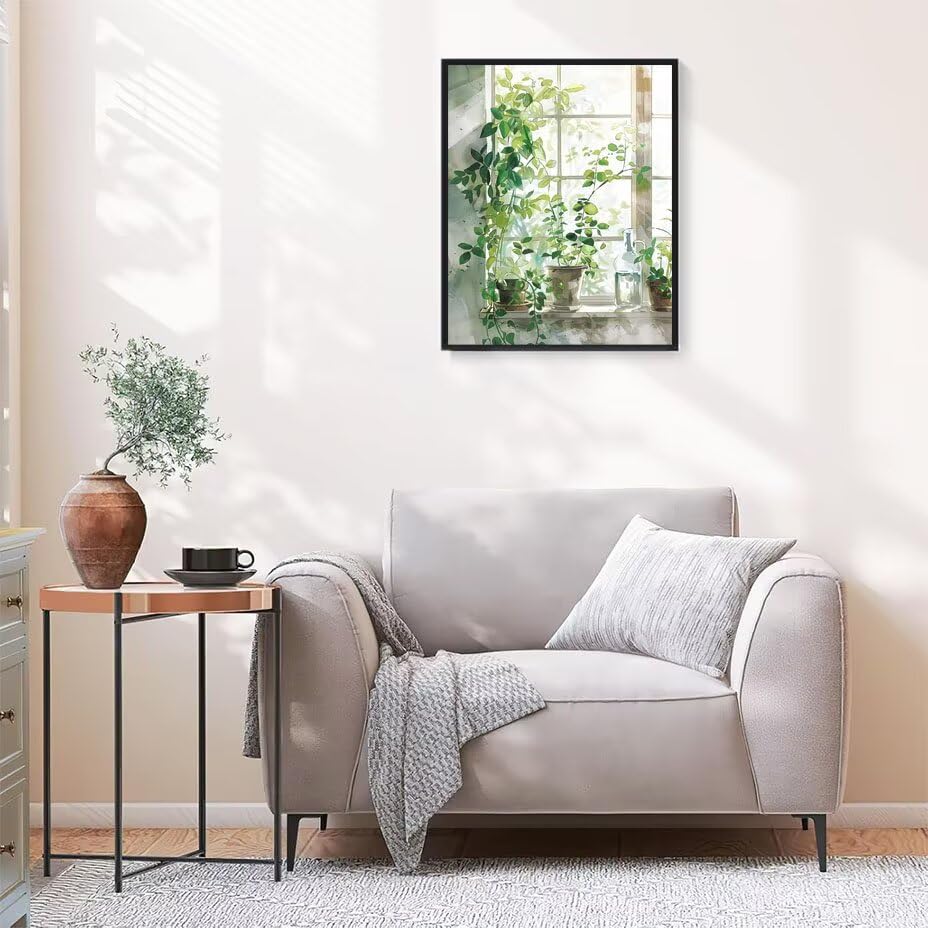 Pintura por numeros adultos de ventana y planta en maceta lienzo de 50x70cm sin marco 2