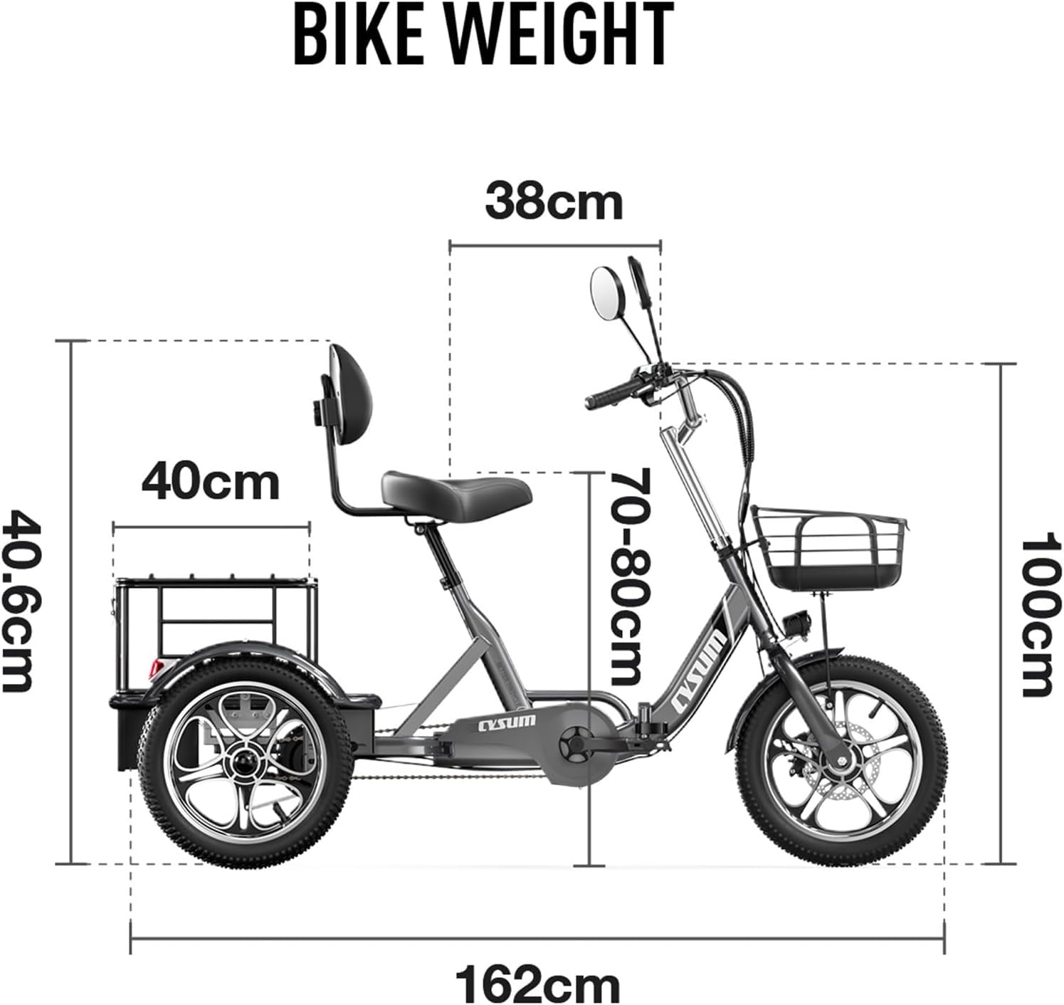 Tricycle Électrique Trois Roues, Vélo Électrique Adulte, Tricycle Cargo Électrique 16 Pouces, Batterie Li-ION 48 V 1056 Wh, Autonomie 120 À 150 Km, Porte-Bagages Grande Capacité 48V15Ah