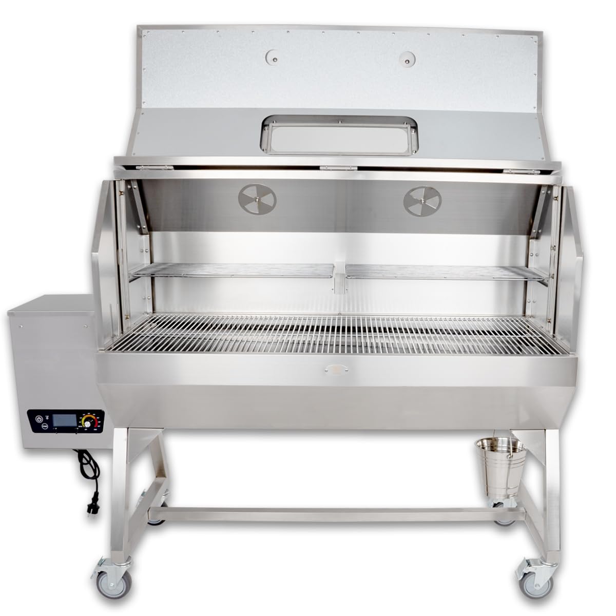 Beeketal Profi Pelletgrill PGB-80 | 2-in-1 Smoker & Spanferkelgrill mit Motor-Drehspieß | Edelstahl | Elektronische Steuerung | 5 Roste | max. 40 kg