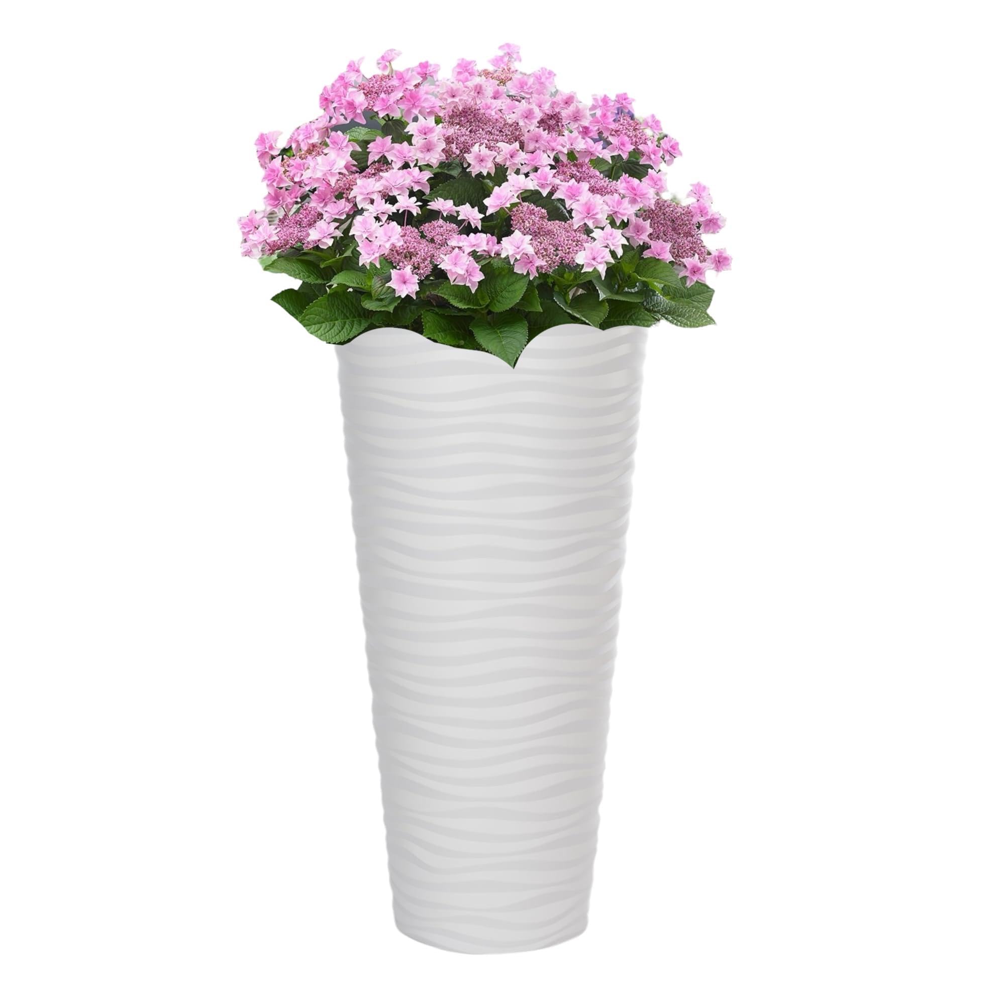 MELTOM Macetero fino redondo con efecto 3D – Color blanco con inserto extraíble, diámetro x alto: 40 x 79 cm, alto, para interior y exterior