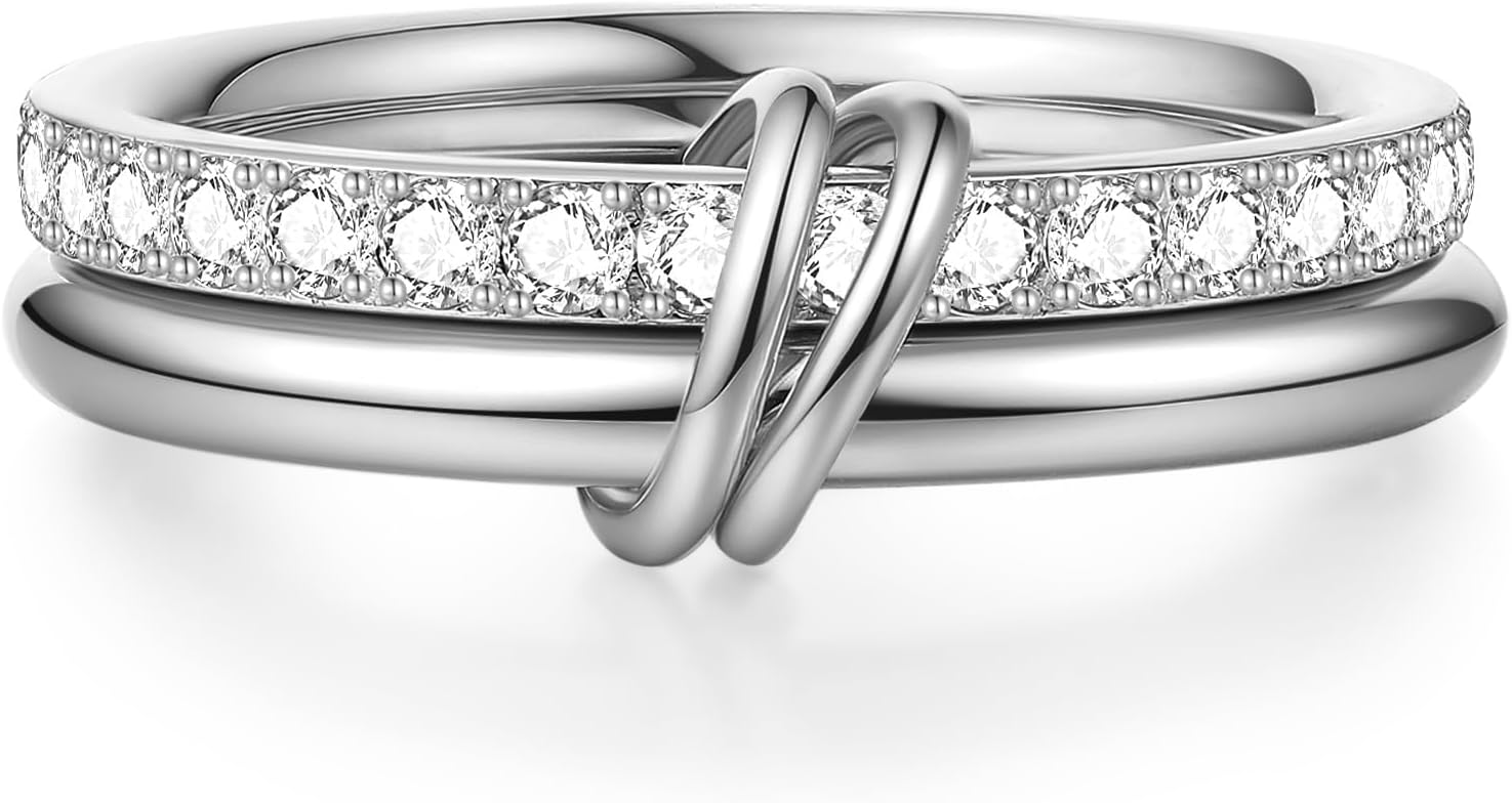 PDWZNBA 18K Gold-plated Stackable Rings for Women Interlocking Ring Gold-Silver Mixed Statement Rings Dainty Fashion Connected Band Thumb Ring Jewelry Gift for Women