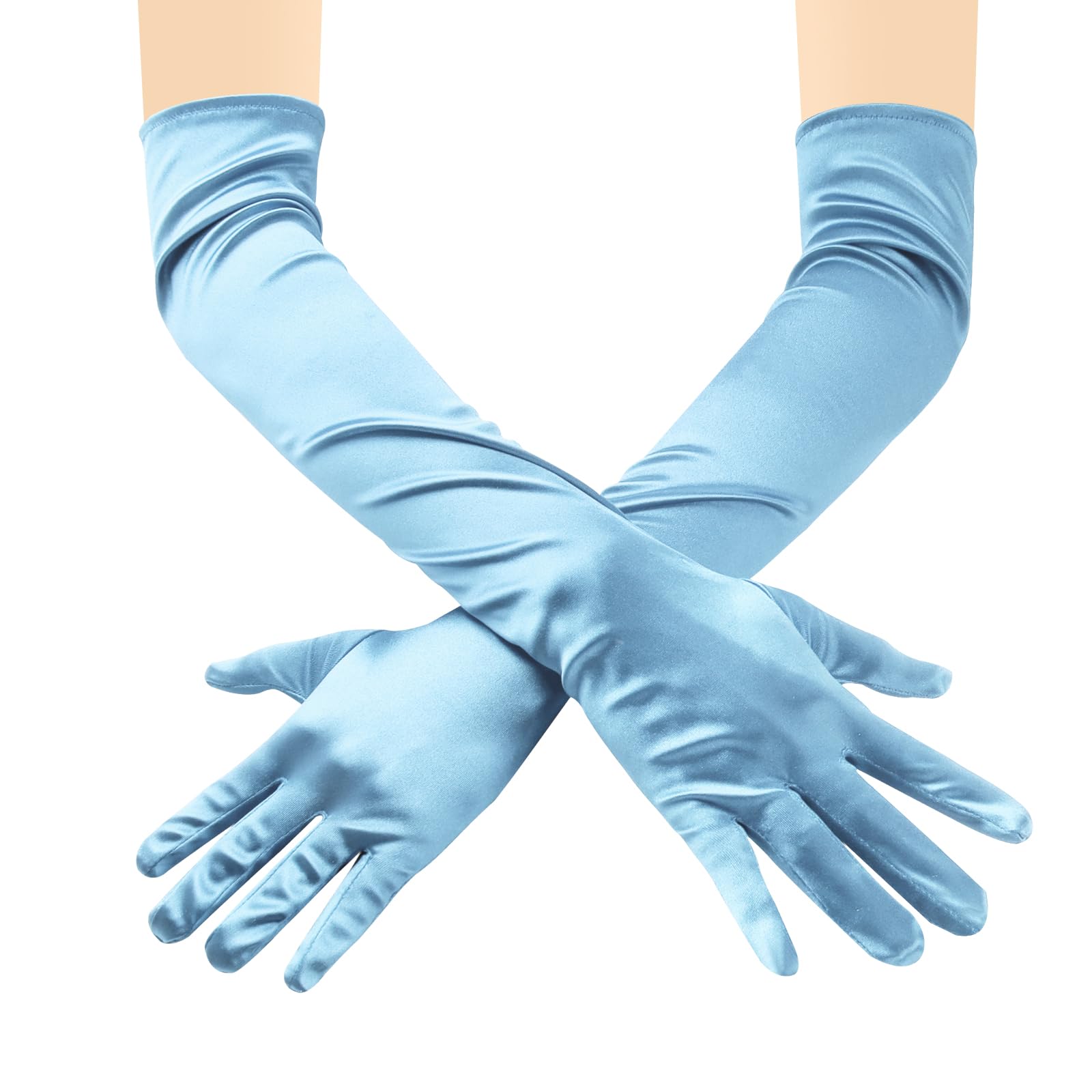 ZTVOWTO 1 Pair Women's Long Gloves, Stretchy Elbow Satin Gloves, Evening Gloves for Costumes, Opera, Bridal Party, Weddings and Proms(Sky Blue) — image 1
