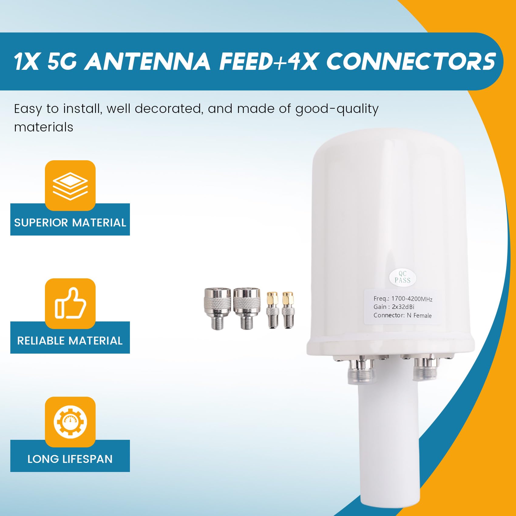 Corne d'alimentation D'Antenne 5G à Double Polarisation en 1700-4200 MHz WiFi 3G 4G 5G Réflecteur Parabolique 2X 32 DBI Uniquement Alimentation