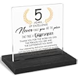 5 Years Work Anniversary Desk Decor Gifts for Employee, 5th Grade Promotion Gifts for Coworker,Modern Transparent Acrylic Desk Plaque with Inspirational Quotes, 10 x 10 x 1.5 cm,XXY105