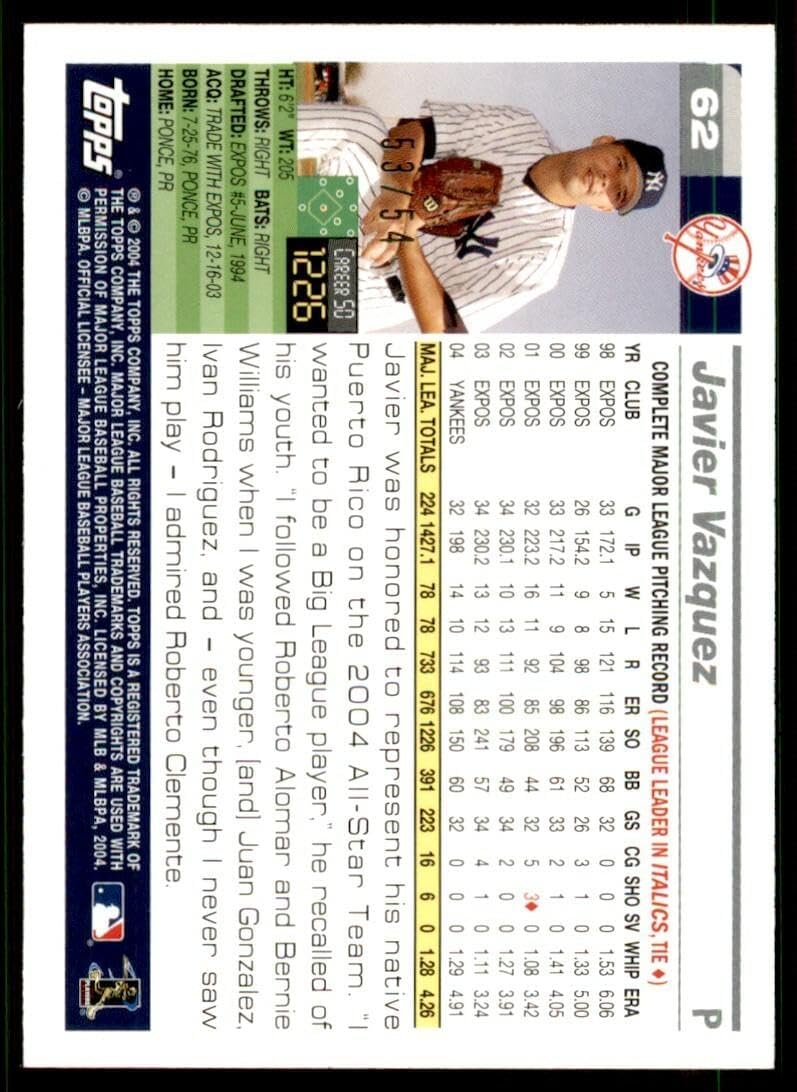Javier Vazquez Card 2005 Topps #62 - Slabbed Baseball Cards