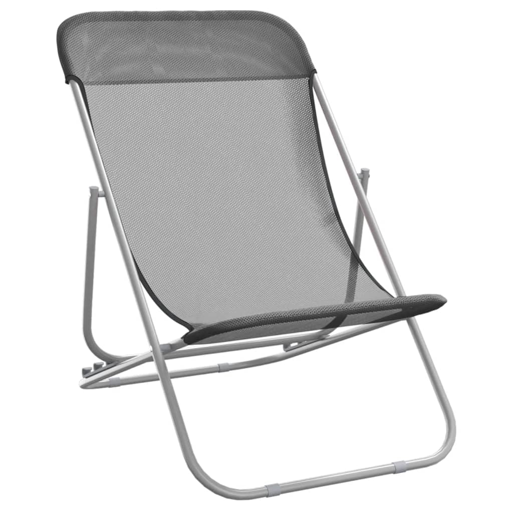Strandstühle 2er Set Grau Textilene Pulverbeschichteter Stahl Outdoor Relaxliegen Gartenliegen Klappbar Poolliege Balkonliege Terrasse Camping Liegestühle